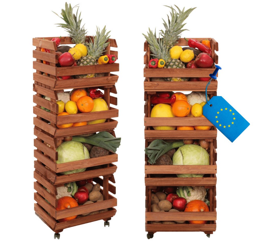 Modo24 Küchenregal Modular Holzregal für Gemüse Obst auf Rollen, Stapelbares Regalsystem, Kartoffelsteige, Küchenregal, Vorratsregal, Gemüseregal, 3 Farben