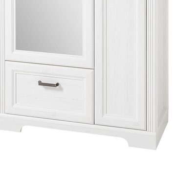 Lomadox Garderobenschrank JÜLICH-36 Landhaus mit Spiegel in Pinie weiß mit Artisan Eiche, : 93/204/41 cm