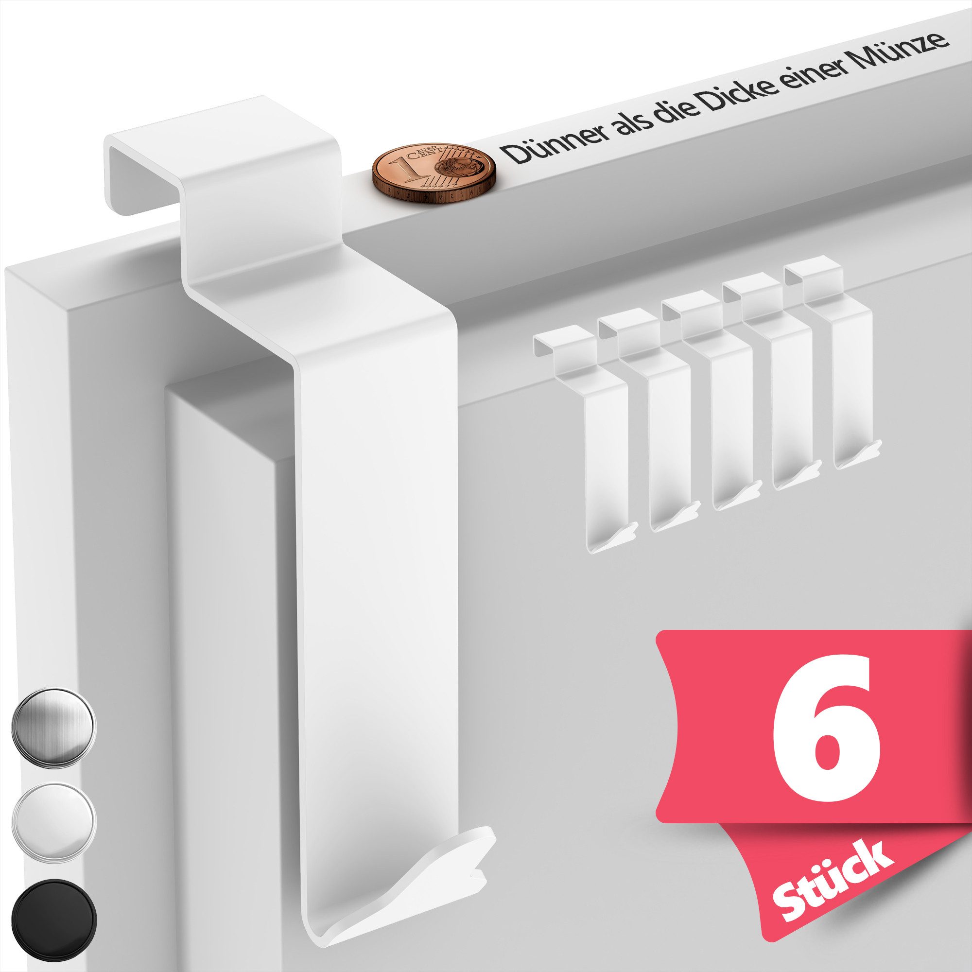 Lindenstein Türhaken Türgarderobe Edelstahl, Türen, (Packung, 6-St., 6), Ohne Bohren, rostbeständig, formstabil, belastbar