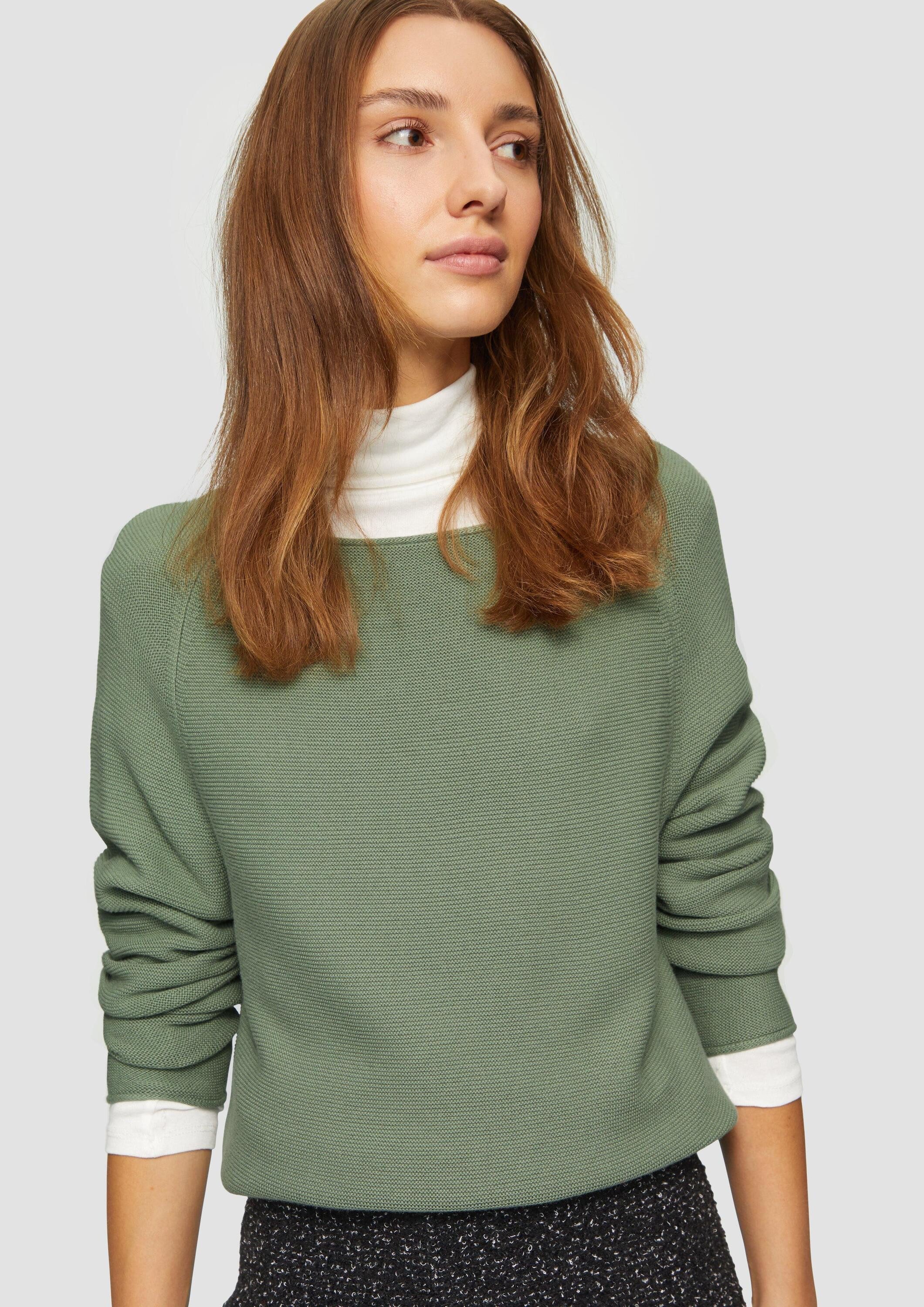 s.Oliver Longpullover Strickpullover Strickpullover mit U-Boot-Ausschnitt und Rollsaum