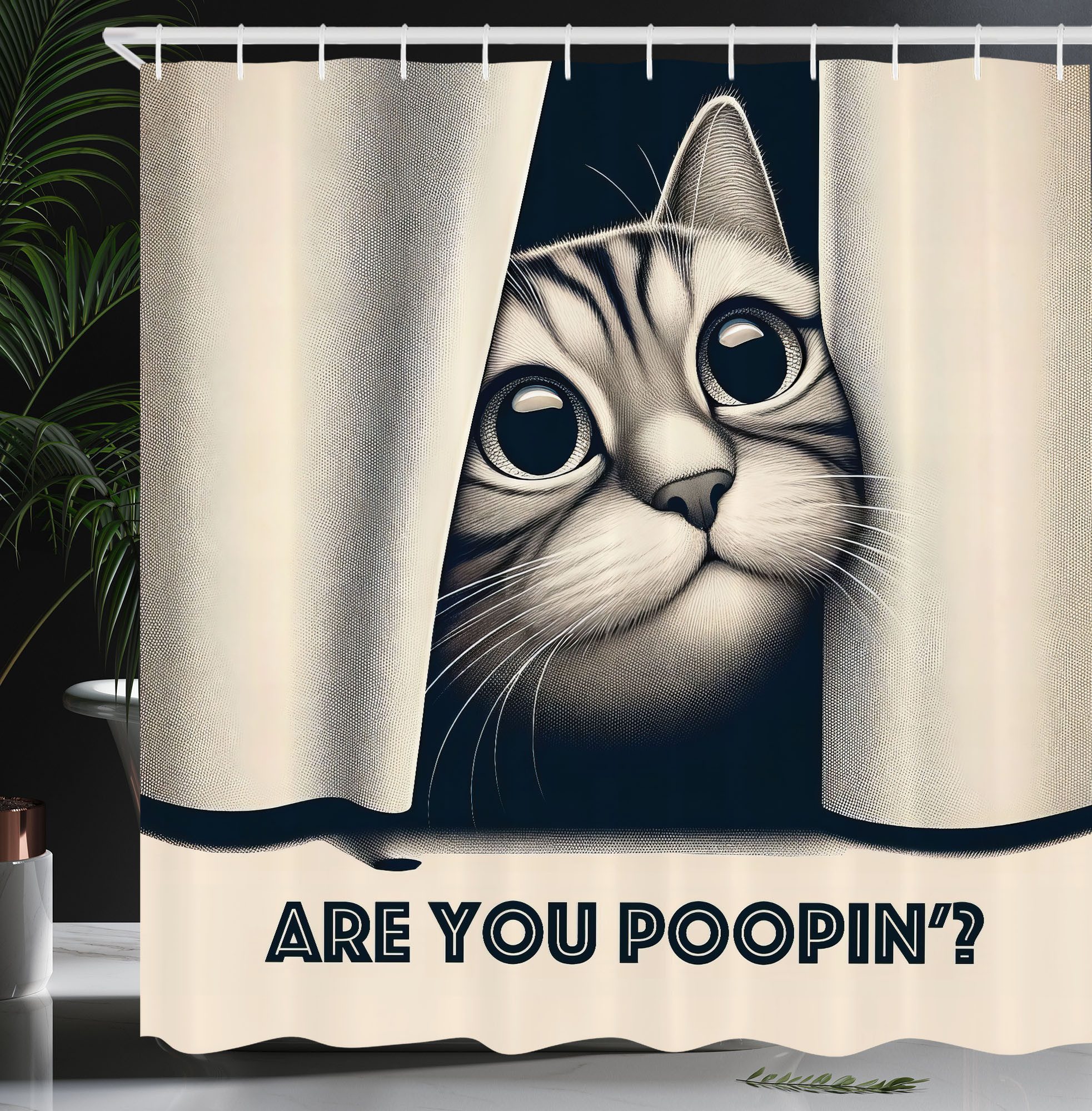 Abakuhaus Duschvorhang Moderner Digitaldruck mit 12 Haken auf Stoff Wasser Resistent Breite 175 cm, Höhe 180 cm, Katze Bist Du Poopin' Retro Lustig