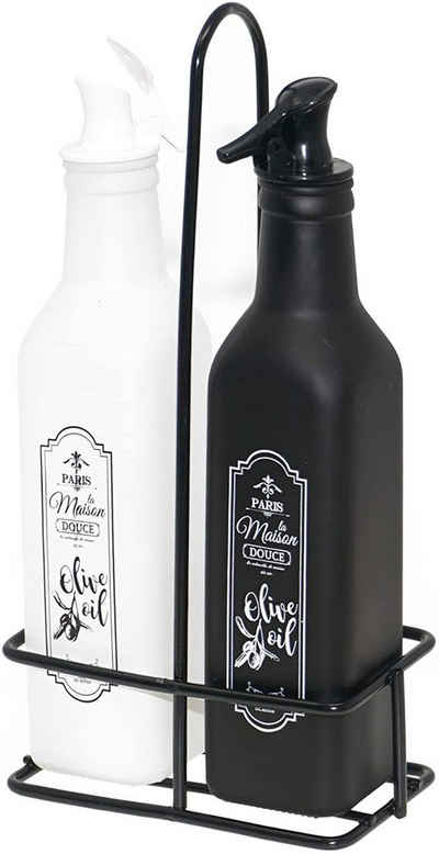 Lashuma Ölkaraffe »Schwarz-Weiß«, (Set, 2-tlg., 250 ml), Öl Flaschen Glas, Ölspender mit Halterung
