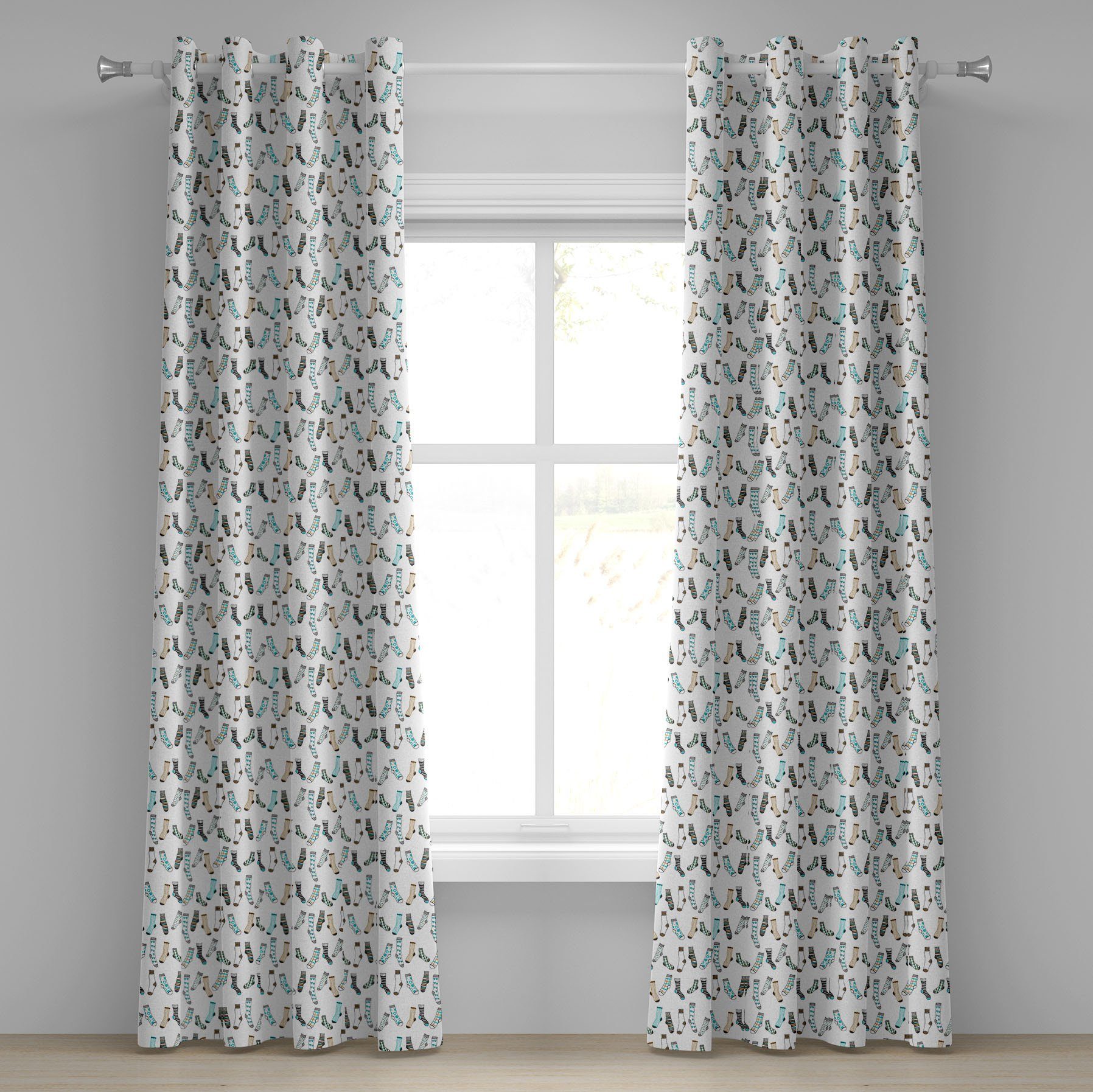 Gardine Dekorative 2-Panel-Fenstervorhänge für Socken Abakuhaus, Wohnzimmer, von Karikatur Schlafzimmer Wäsche Regen