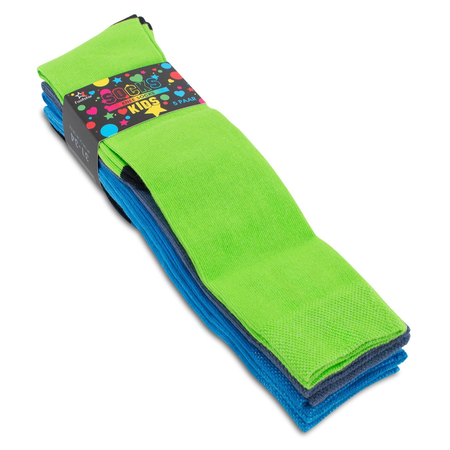 Footstar Langsocken Kinder Baumwoll Kniestrümpfe (5 Paar) abgesetzte Ferse/Spitze – Bild 4 von 4