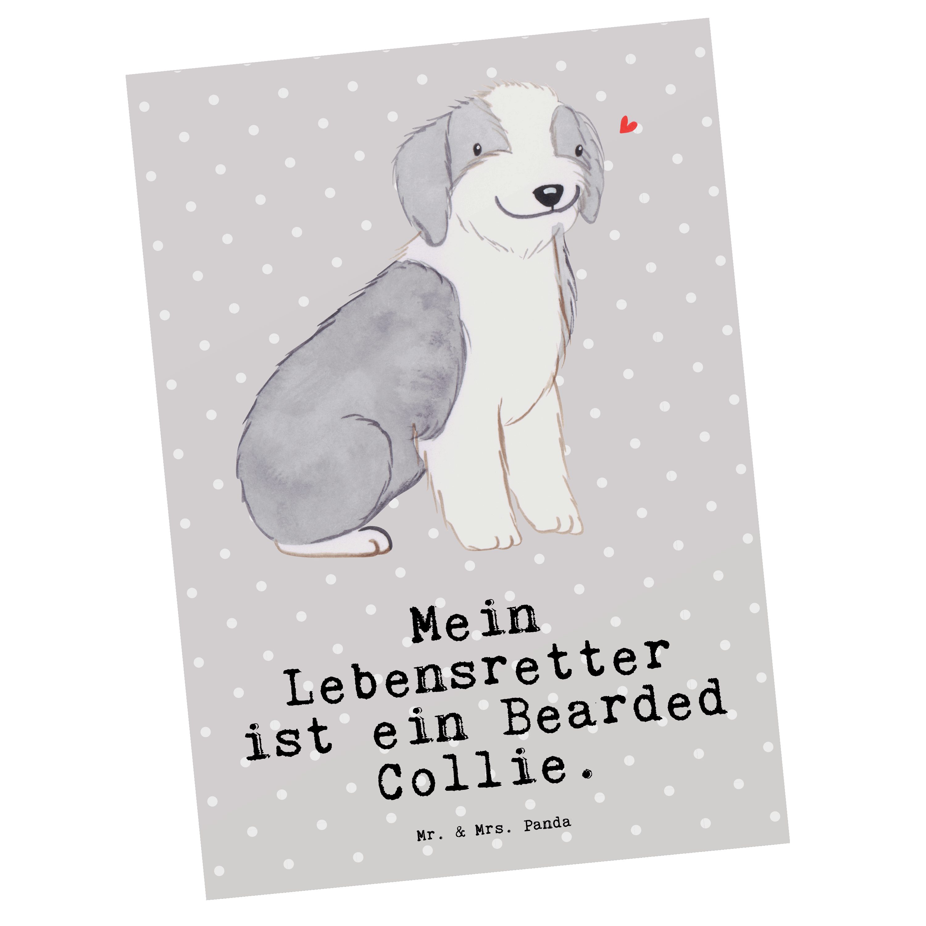 Mr. & Mrs. Panda Postkarte Bearded Collie Lebensretter - Grau Pastell - Geschenk, Welpe, Karte