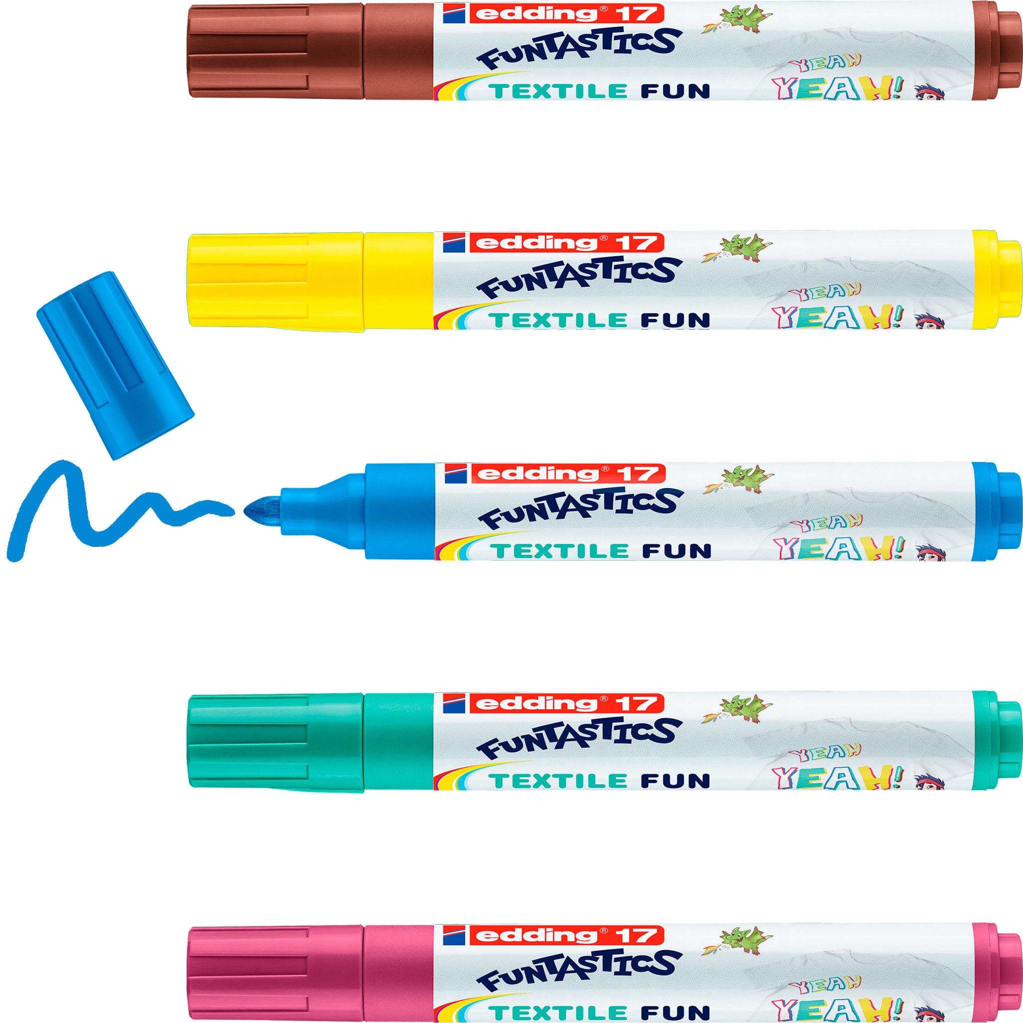 edding Textilmarker edding 17, Funtastic textil fun, 2-3 mm, 5 Stück