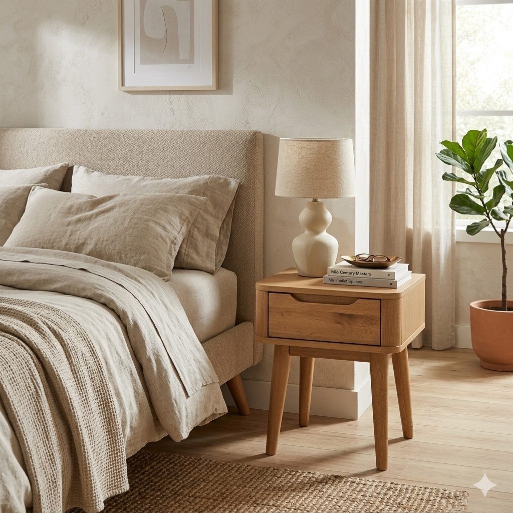 Woodek Design Nachttisch Nora 2er-Set aus Eiche und Eichenfurnier – matt lackiert (schlanke Gestaltung, 2-St., Massiver Eichenkorpus), Kompakte Maße 45 x 40 x 54