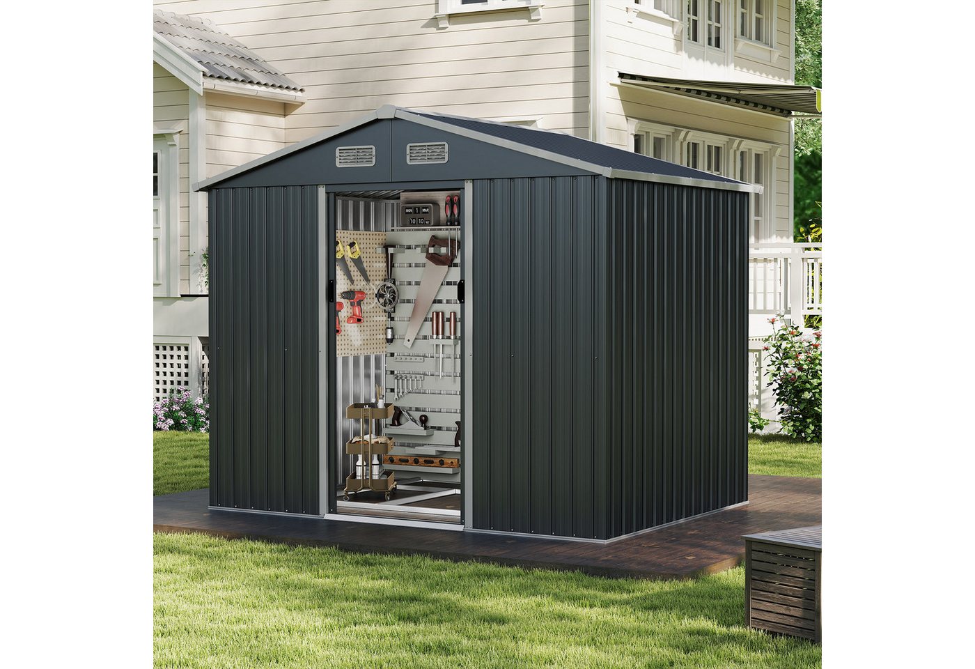Thumbnail - COSTWAY Gerätehaus, BxT: 236x172 cm, Geräteschuppen, mit 4 Luftventile & Bodenbasis