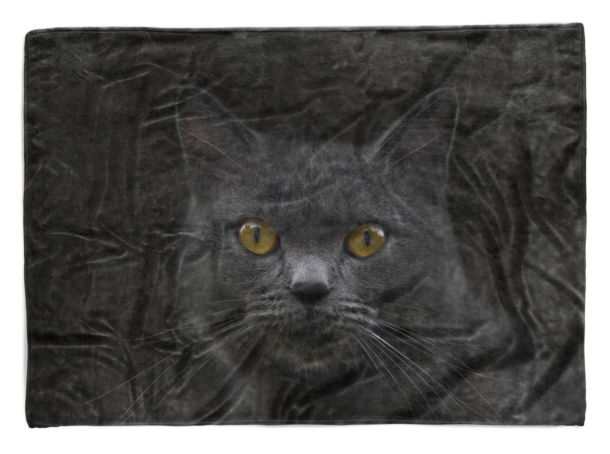 Sinus Art Handtuch Kuscheldecke Schwarze Katze, Baumwolle-Polyester-Mix (1-St), Strandhandtuch Tiermotiv Handtuch Saunatuch mit Handtücher