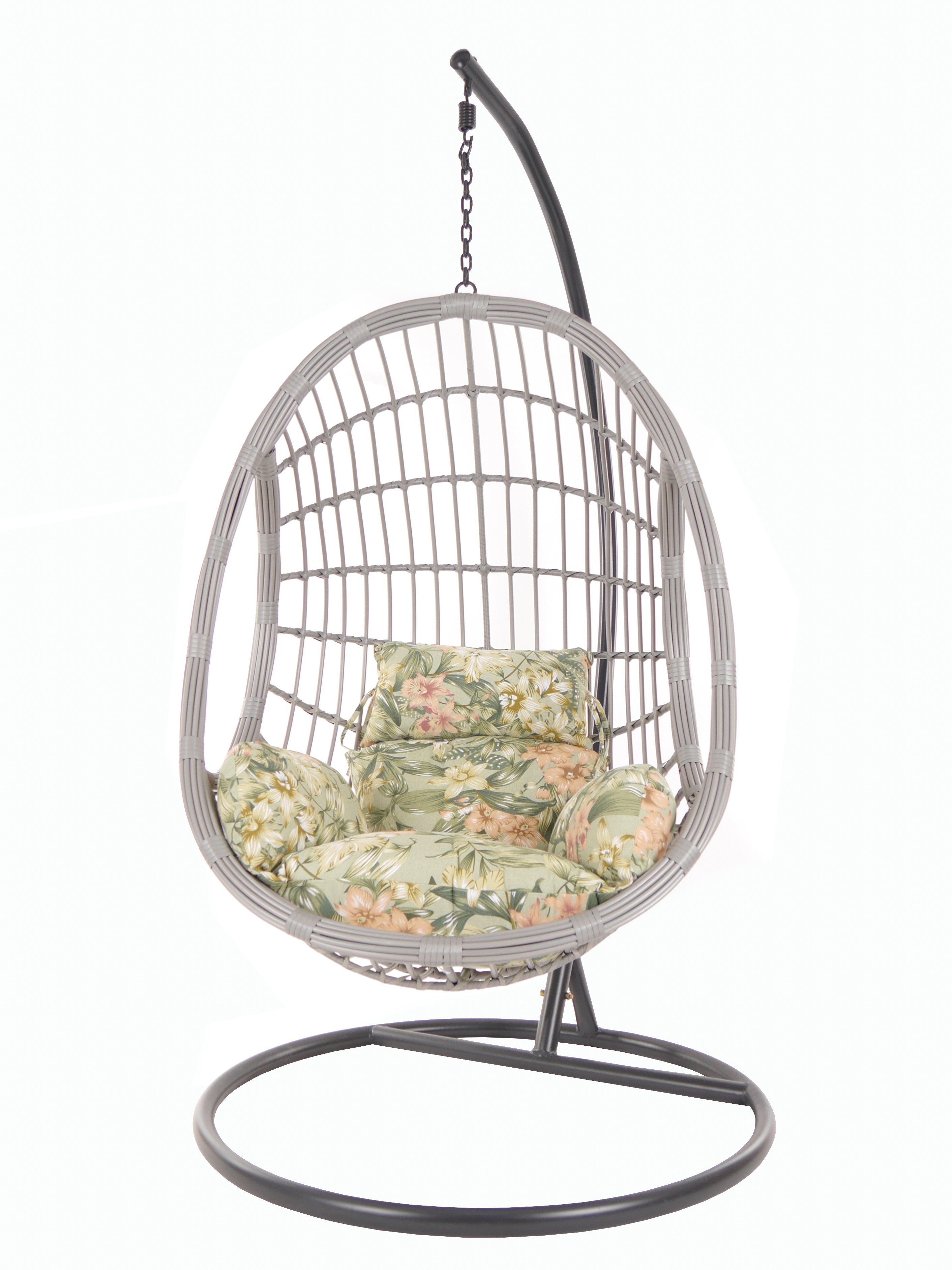 Swing tropical Hängesessel KIDEO blumenmuster Hängesessel und garden) Chair, mit lightgrey, Kissen Gestell (5101 PALMANOVA Loungemöbel,