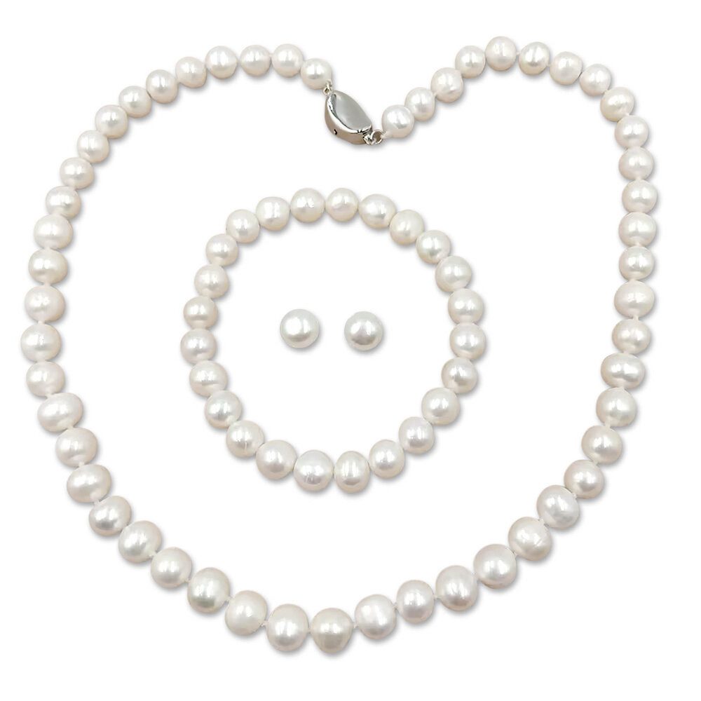 ROUGEMONT Жемчужные ожерелья-Set Perlenhalskette Schmuck-Set Perlenarmband Perlen Ohrringe 925 Silber, Echtschmuck