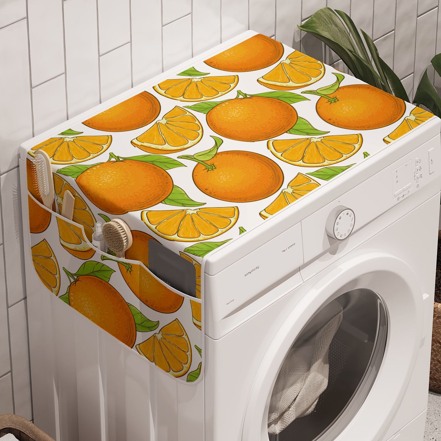 Abakuhaus Badorganizer Anti-Rutsch-Stoffabdeckung Sommer-Orange Trockner, für Waschmaschine und Fruits Frische Juicy
