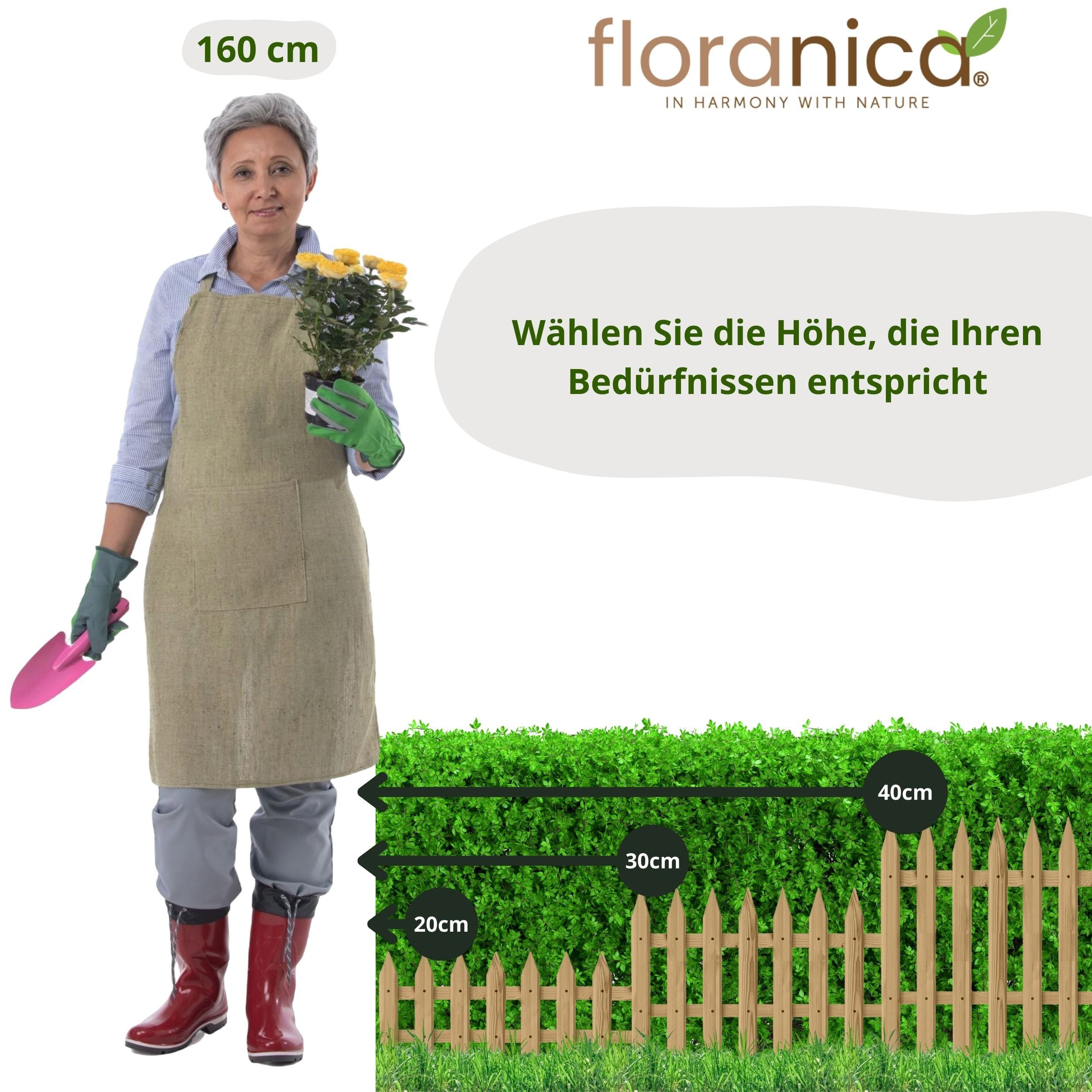 Floranica Zierzaun Vorgartenzaun Steckzaun Gartenzaun Zierzaun Lattenzaun Friesenzaun, (20 x 100 cm, 1-St., Unbehandelt), Blummen Beeten Zaun aus Holz mit Metalpfosten, Beetabgrenzung