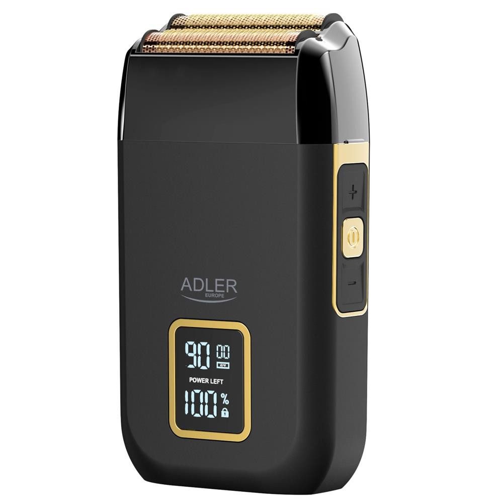 ADLER EUROPE Elektrorasierer AD 2947 Profi-Folienrasierer mit 3 Stufen, LCD, USB-C, Dual-Doppelkopf, Manuelle Reinigung mit der mitgelieferten Reinigungsbürste, Rasierer mit Öl, Reinigungsbürste, Klingenschutz und USB-C-Kabel, Titanbeschichtung, Großlochfolie, 120 Min Laufzeit, Reinigungsbürste