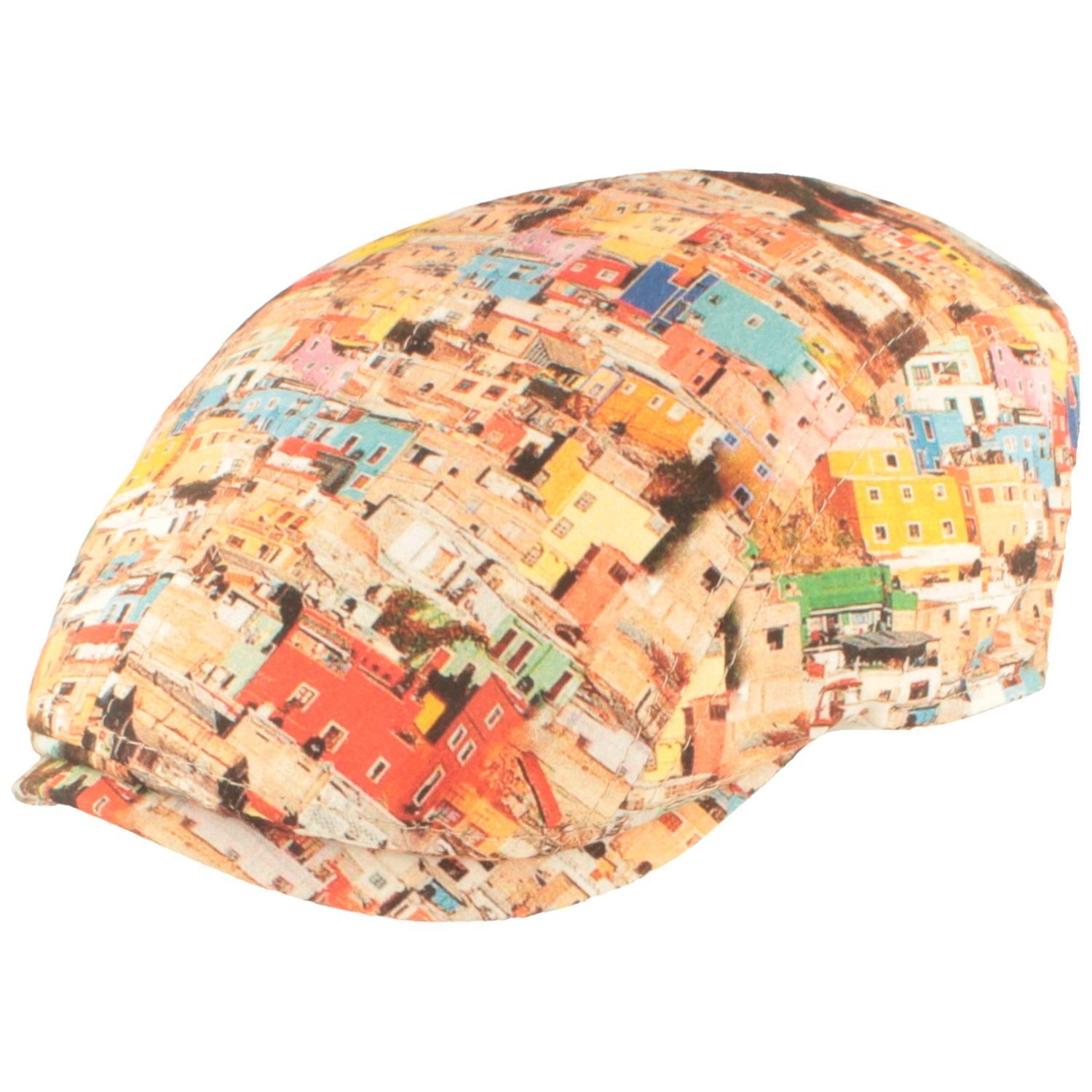 Balke Schiebermütze Flatcap 100% Baumwolle mit buntem Häuserprint