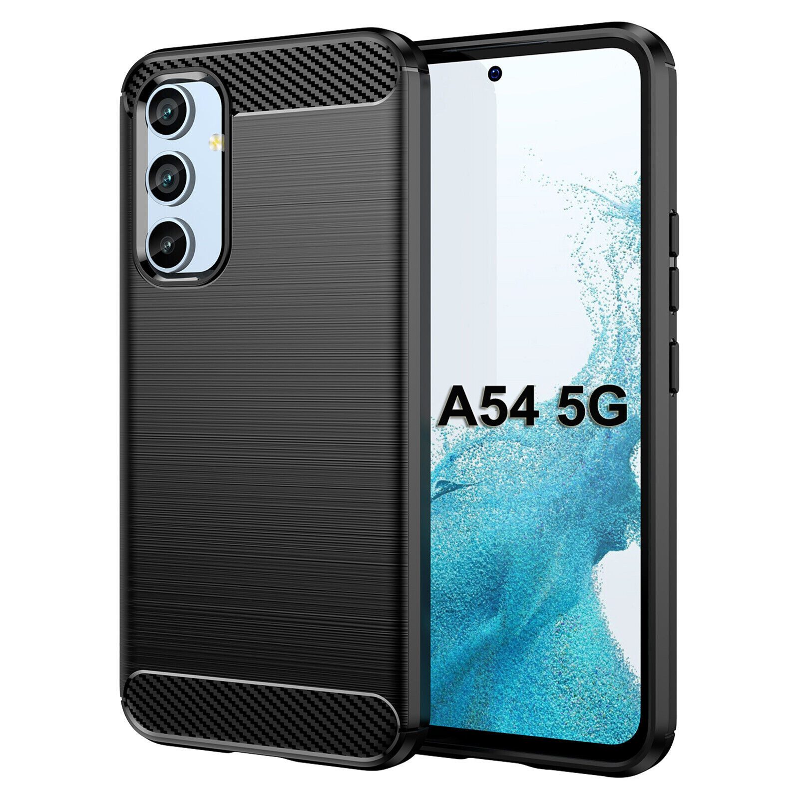 betterfon Handyhülle Carbon Hülle für Samsung Galaxy A54 5G Backcover TPU Silikon Schwarz, Carbon-Look – stoßfestes Case mit Air-Cushion & Metall-Optik