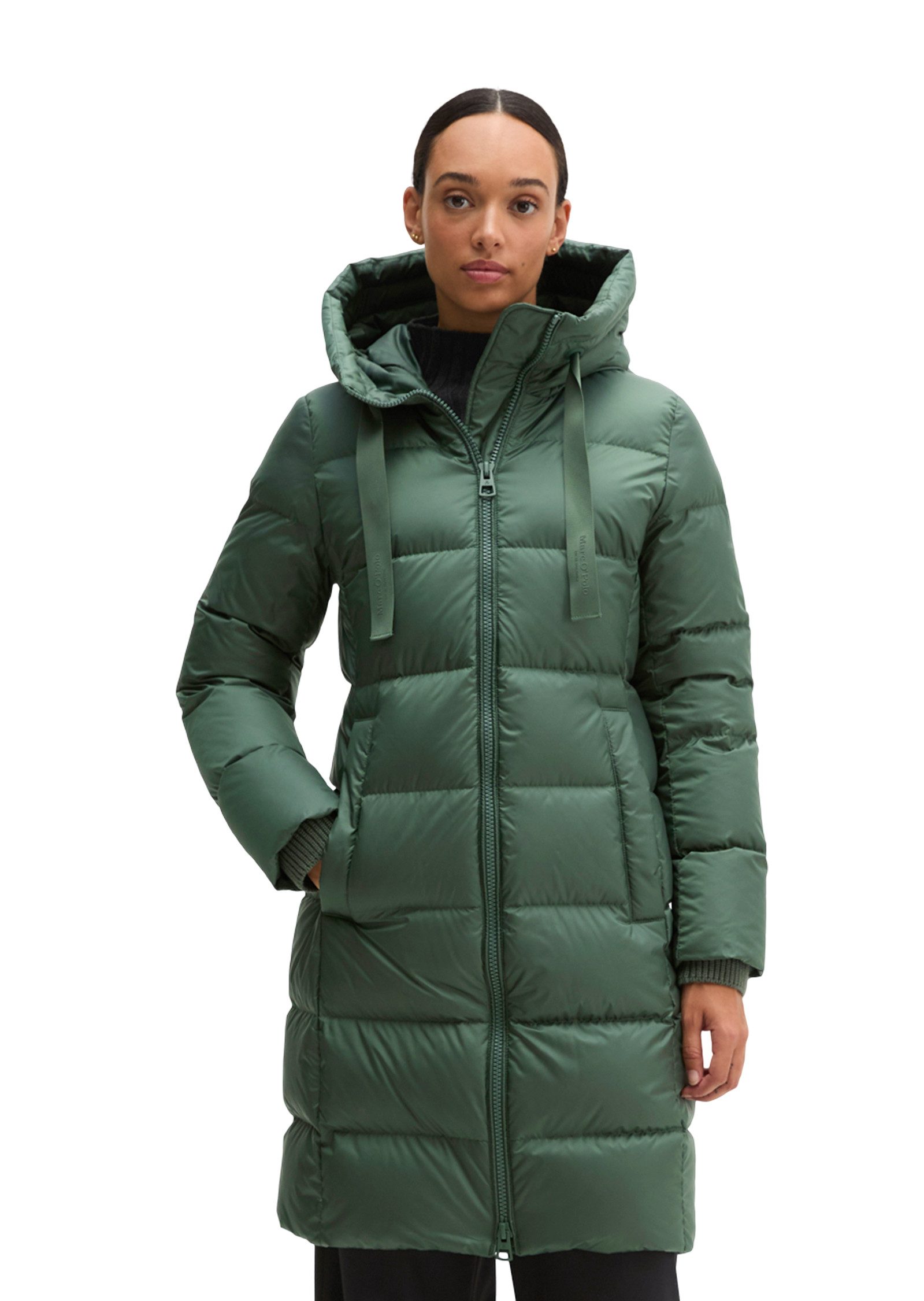 Marc O'Polo Daunenmantel mit 2-Way-Zipper und Label-Band an der Kapuze