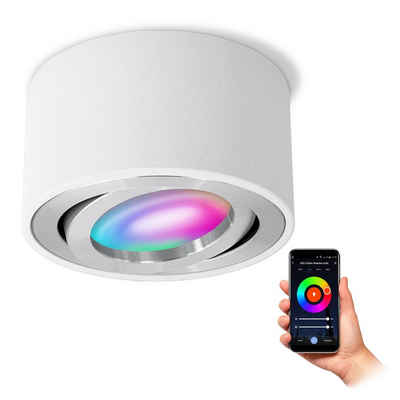 SSC-LUXon Aufbauleuchte CELI-1W Aufbauleuchte flach weiss schwenkbar mit RGB WLAN LED dimmbar, Warmweiß bis Tageslicht