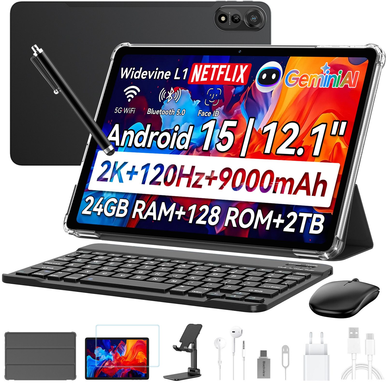 blackview 2025 Mega2 128/256GB 4G Android 15 2,4K Tablet (12", 256 GB, 4G (LTE), 5G WiFi, 2.4K, 120 Hz, Android 15, 9000mAh, 4G LTE, 128/256GB)