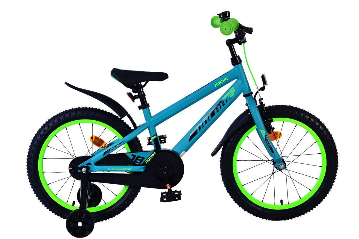 Volare Kinderfahrrad 18 Zoll Kinder Fahrrad Kinderfahrrad MTB Rad Bike Rocky Grün 51852, 1 Gang, Rücktritt, Seitenständer, Schutzbleche, Kettenschutz