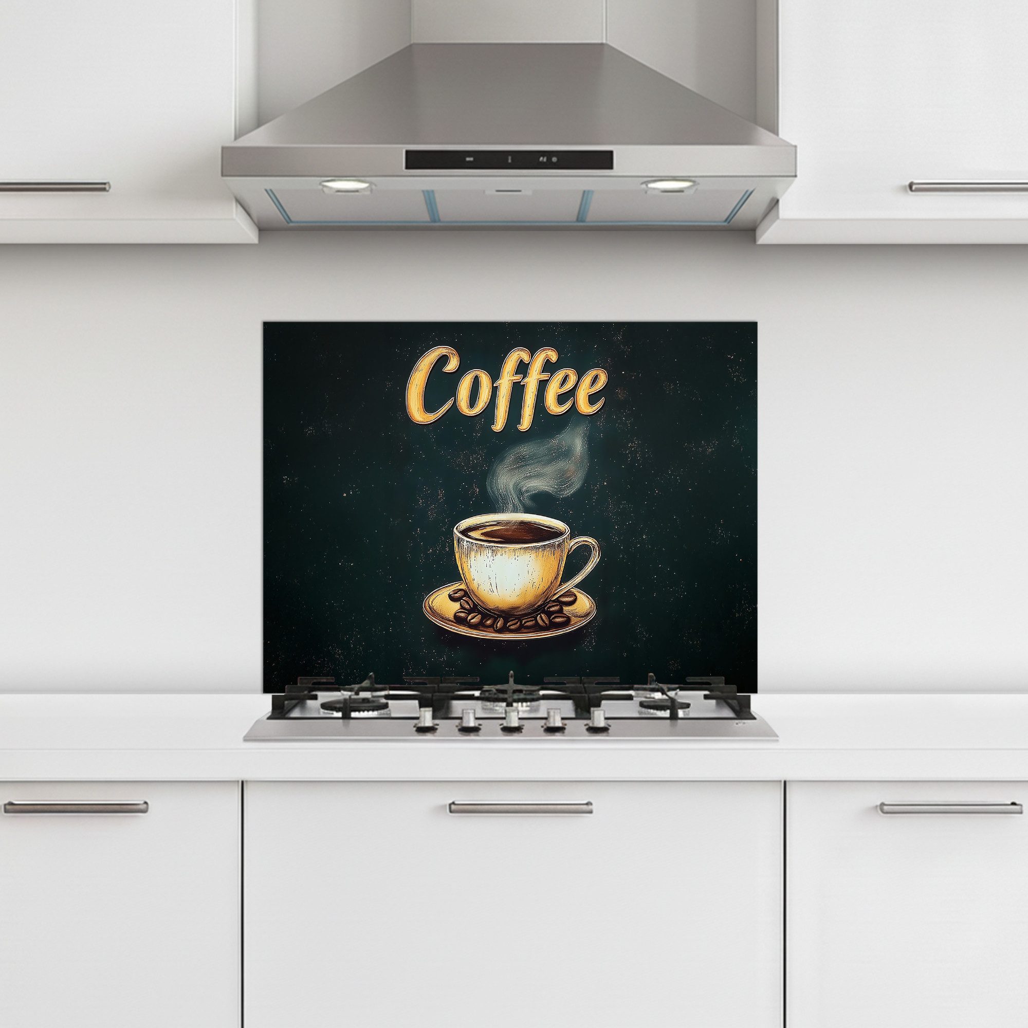 KitchenYeah Küchenrückwand selbstklebend (keine Folie) Kaffee - Schale - Kaffeebohnen - Retro, (1-tlg), Spritzschutz Küchenrückwand, Wandschutz, 70x50 cm