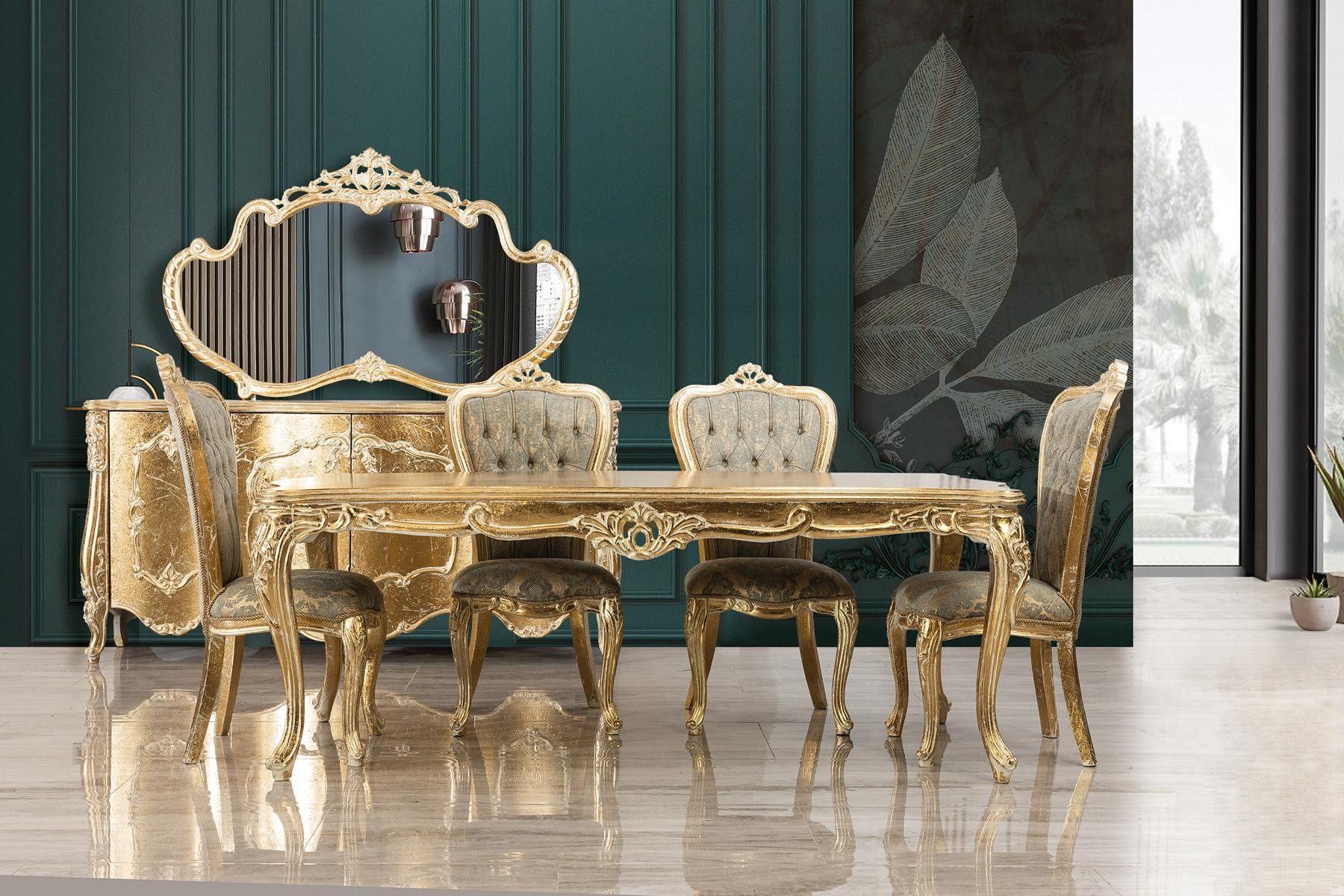 JVmoebel Esstisch Klassischer Esstisch im Barockstil aus Holz in edlem Gold (Packung, 1-St., Esstisch), Made in Europa