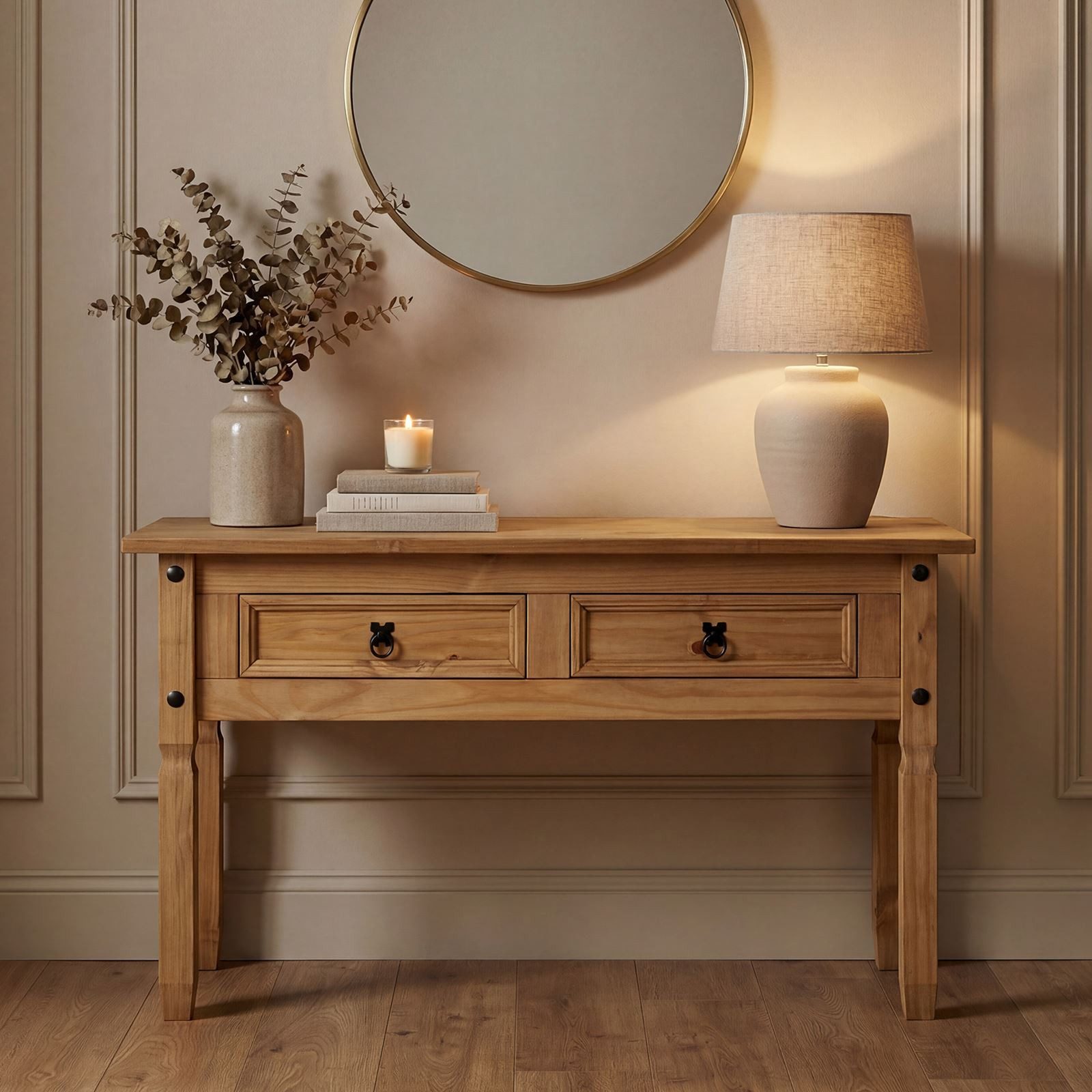 CARO-Möbel Konsolentisch SALSA, Flurtisch mit 2 Schubladen aus Massivholz, Landhausstil natur