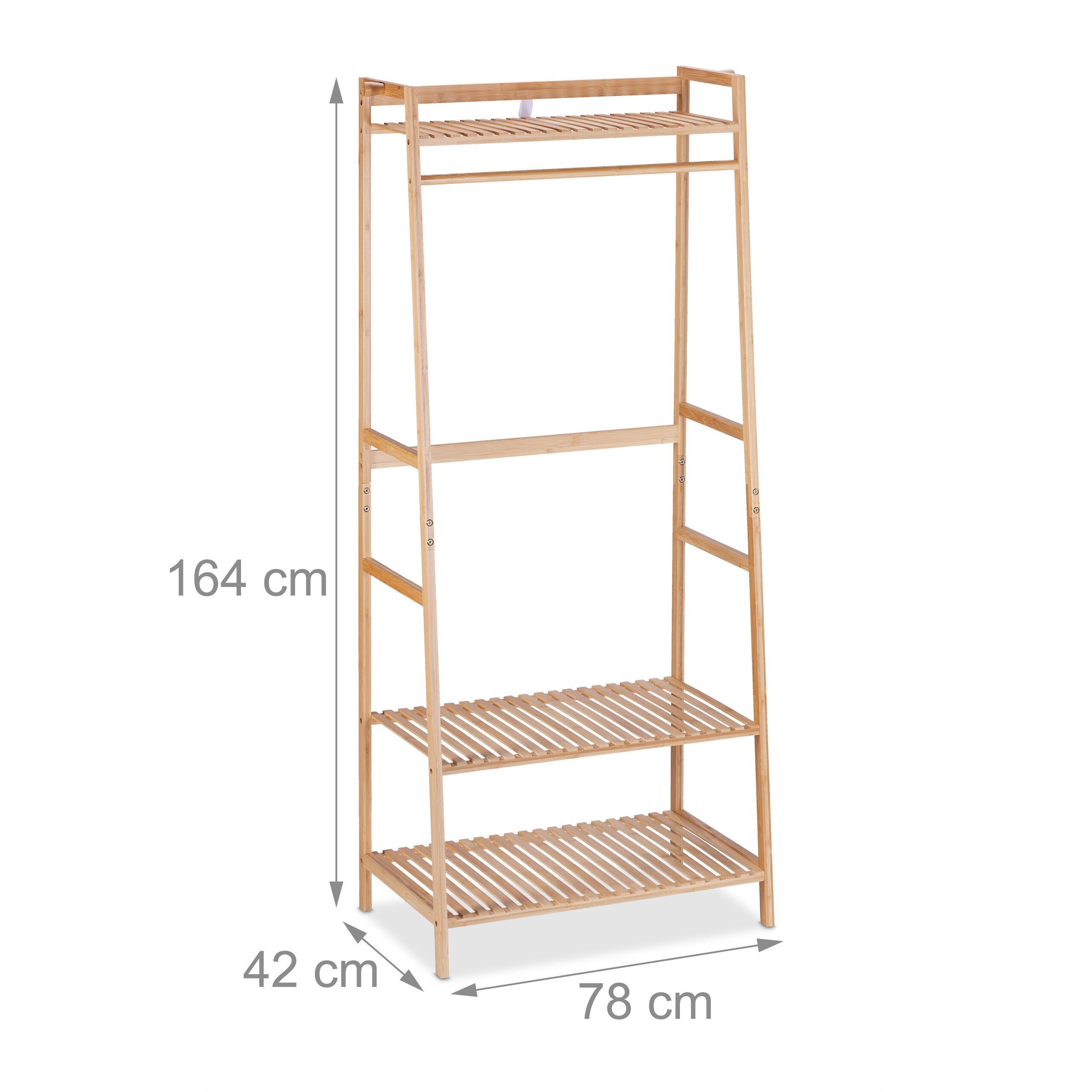 relaxdays Kleiderständer Bambus Kleiderständer mit 3 Ablagen