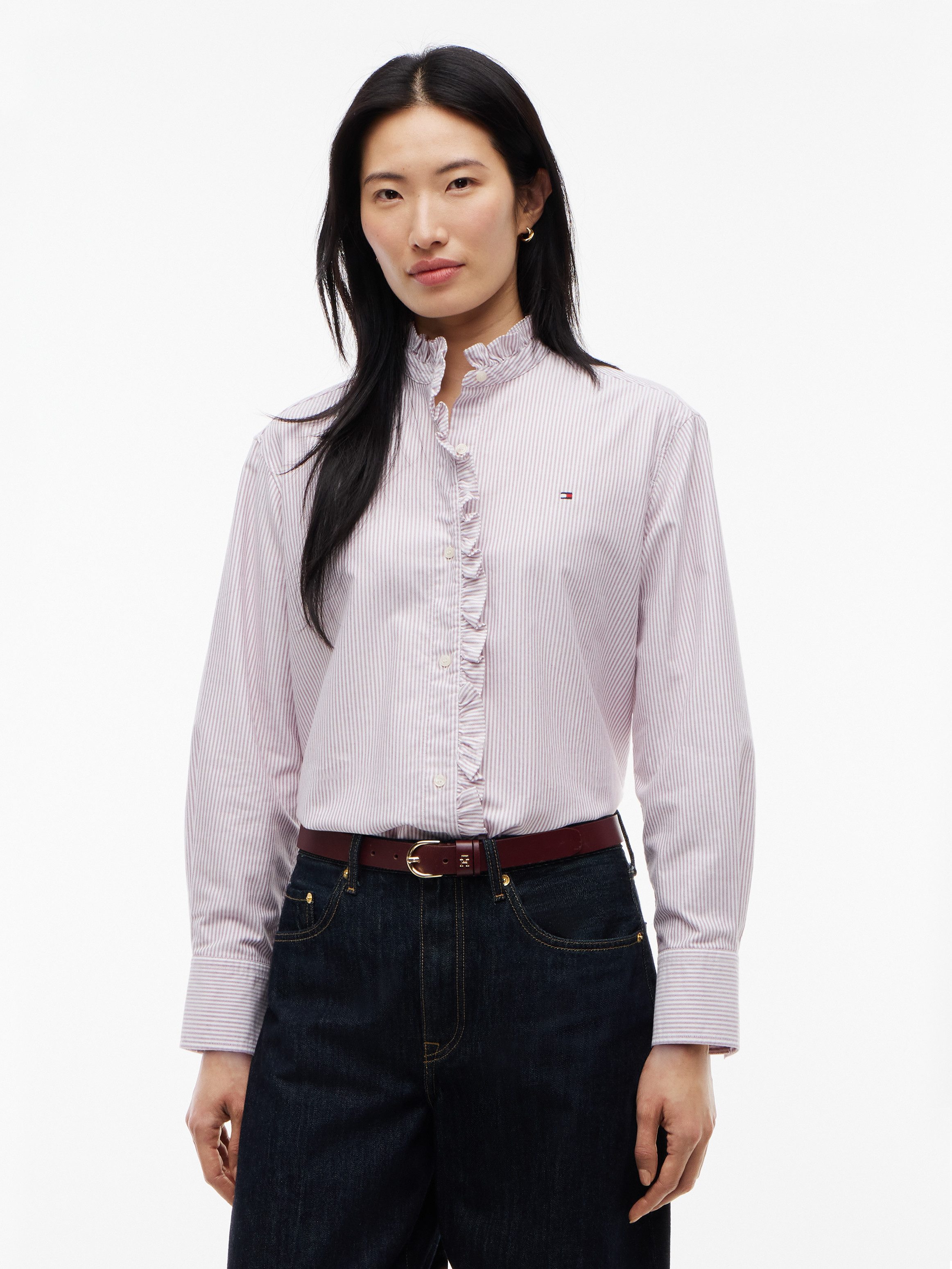 Tommy Hilfiger Langarmbluse OXFORD RUFFLES RELAXED LS SHIRT Baumwolle, relaxed fit, mit Rüschen Detail