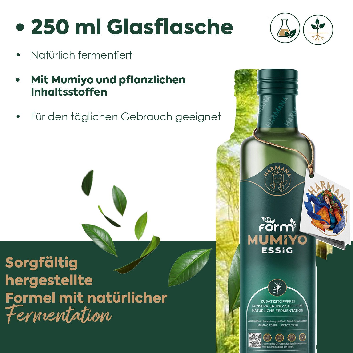 Harmana Essig Beform Mumiyo Essig – Natürlich fermentiert mit Mumiyo & Kräutern, 250 ml, 100 % natürlich fermentiert Mit Mumiyo, Honig & ausgewählten Kräutern