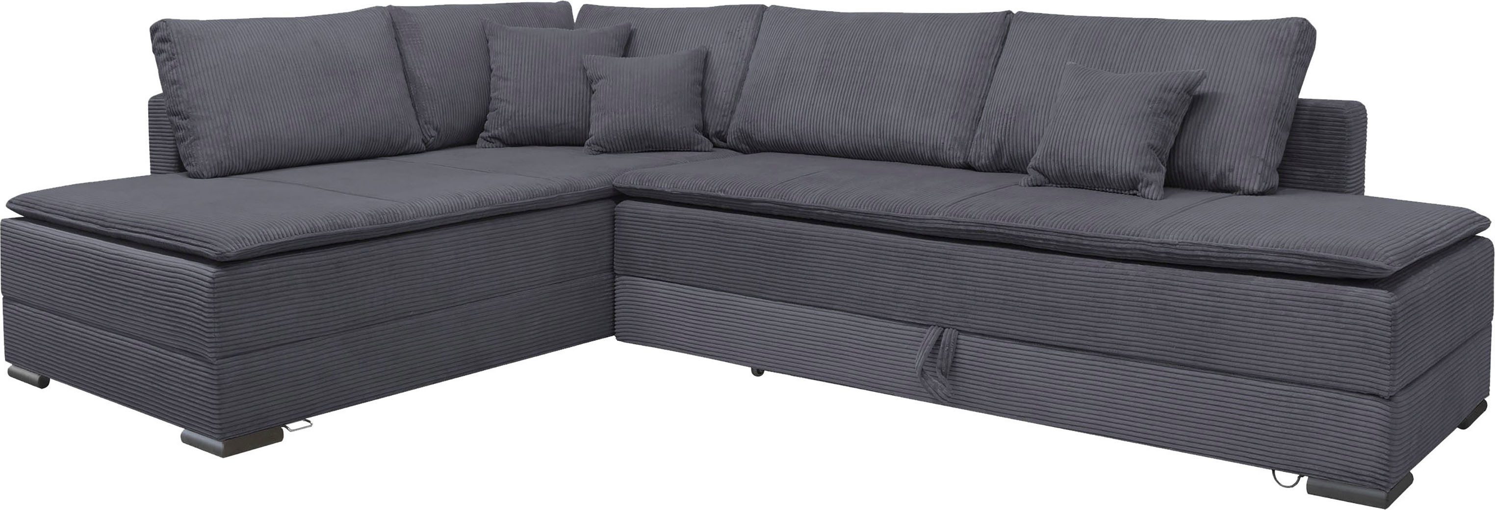 Home affaire Ecksofa Night & Day L-Form, B: 321 cm, mit Dauer-Schlaffunktion 180x200 cm, Bettfunktion, Bettkasten, Topper & 3 Zierkissen, Boxspringbett in Cord