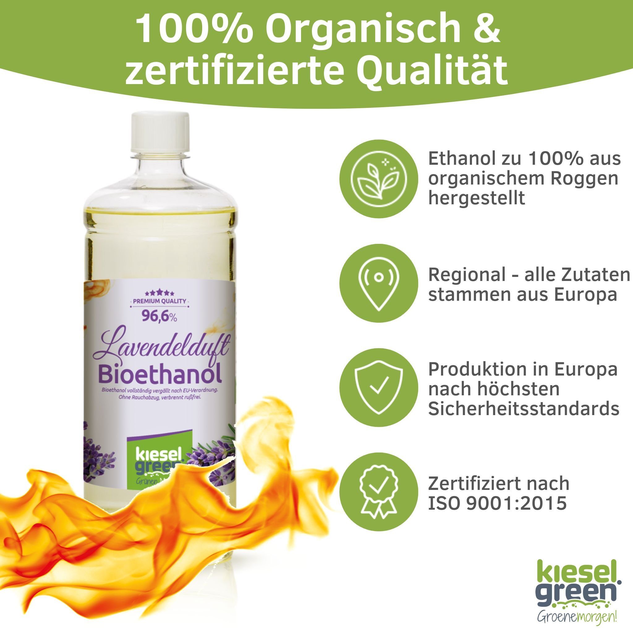 KieselGreen Bioethanol KieselGreen Bioethanol Flasche 6 x 1 Liter mit Duft für Ethanol-Kamin