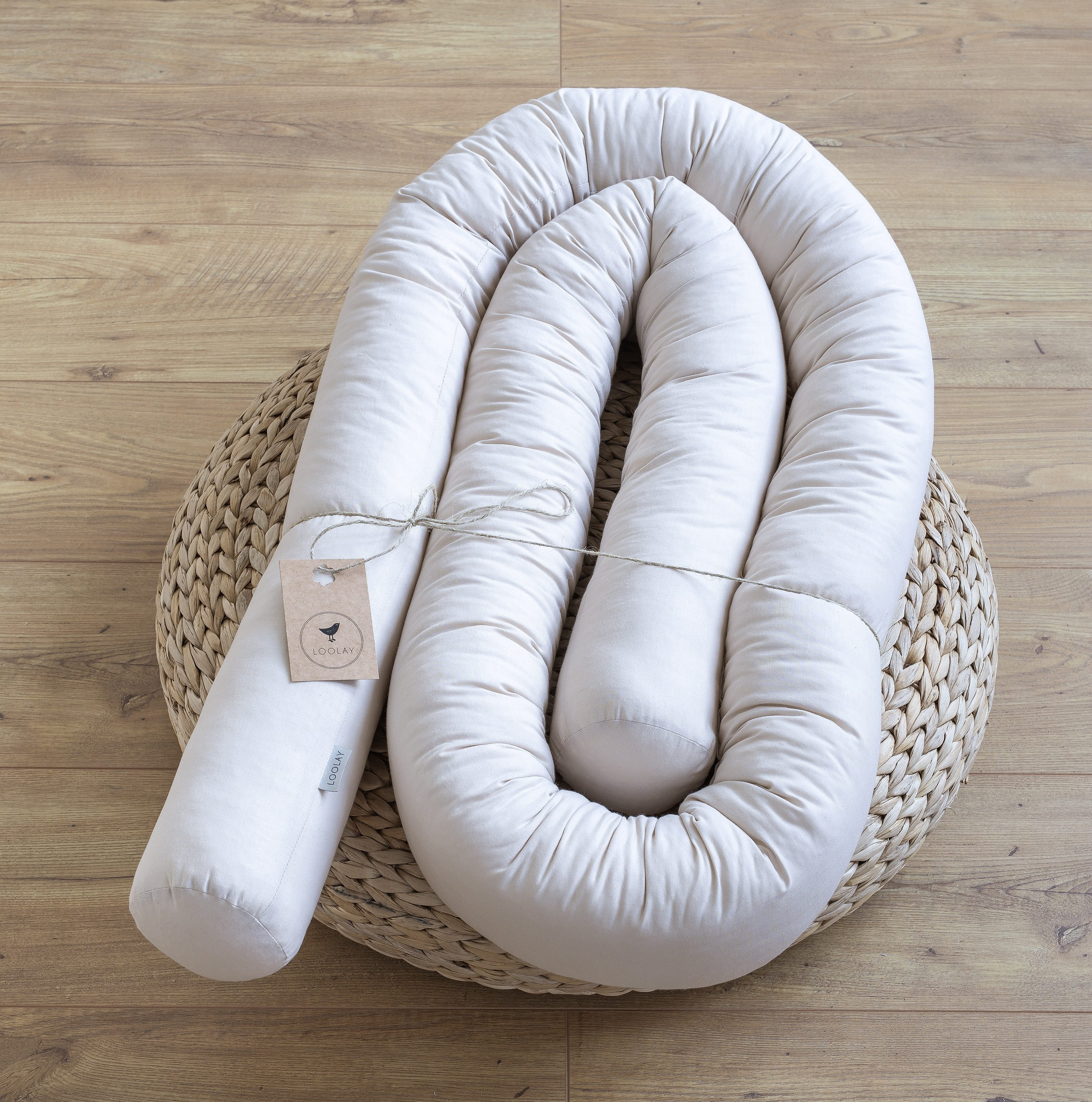 Loolay Nestchenschlange 100% BEIGE Baumwolle Multifunktion PREMIUM Bettschlange Stoffschlange, (Bettumrandung Krabbeldecke Babybett Umrandung Schlange Bett Kopf – Bild 4 von 5