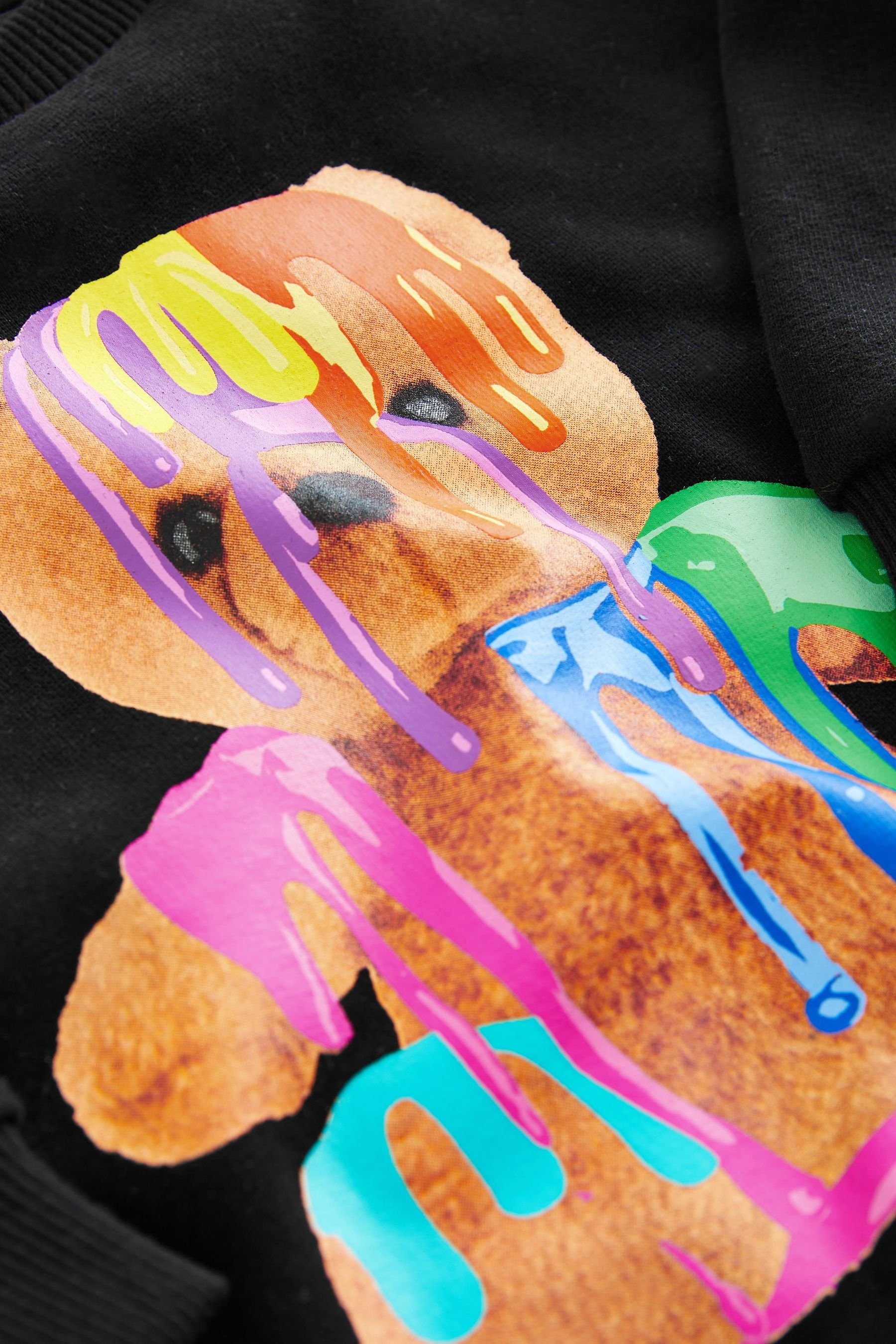 Black Rundhals-Sweatshirt Drippy Sweatshirt mit Bear Next (1-tlg) Figur