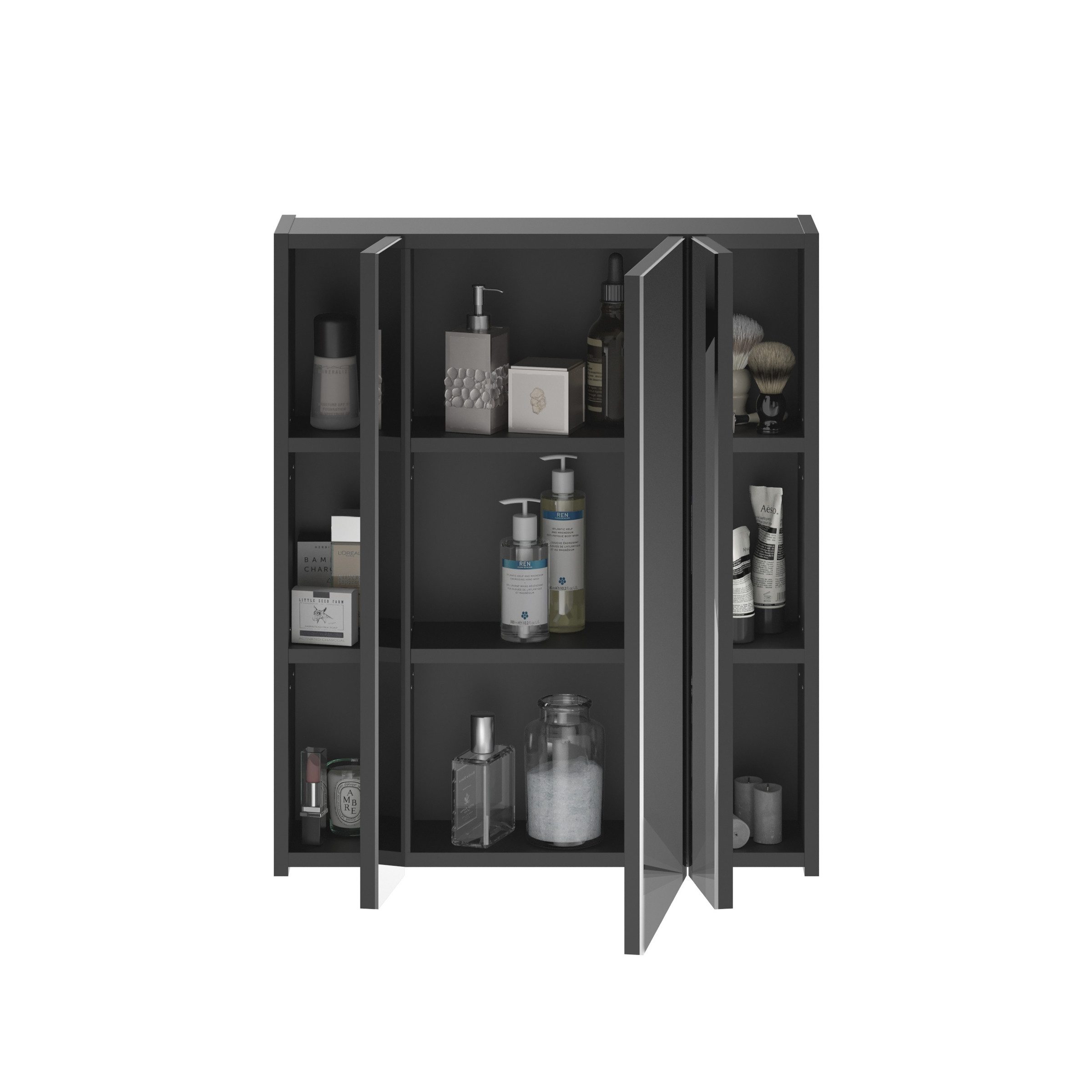 xonox.home Badezimmerspiegelschrank in Schwarz / Spiegelglas - 60x70x18cm (BxHxT)