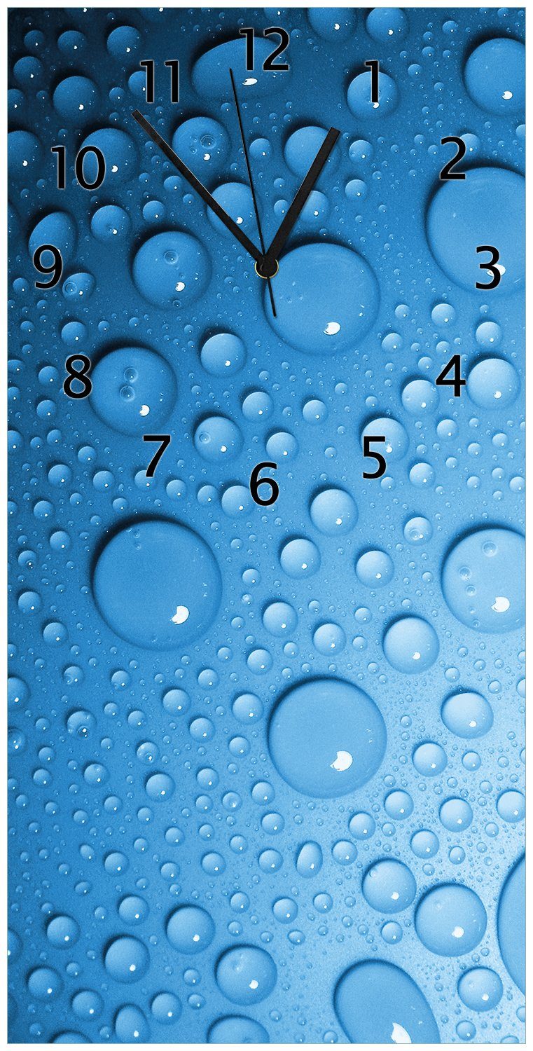 Wallario Wanduhr Wassertropfen auf Blau (Uhr aus Acryl)