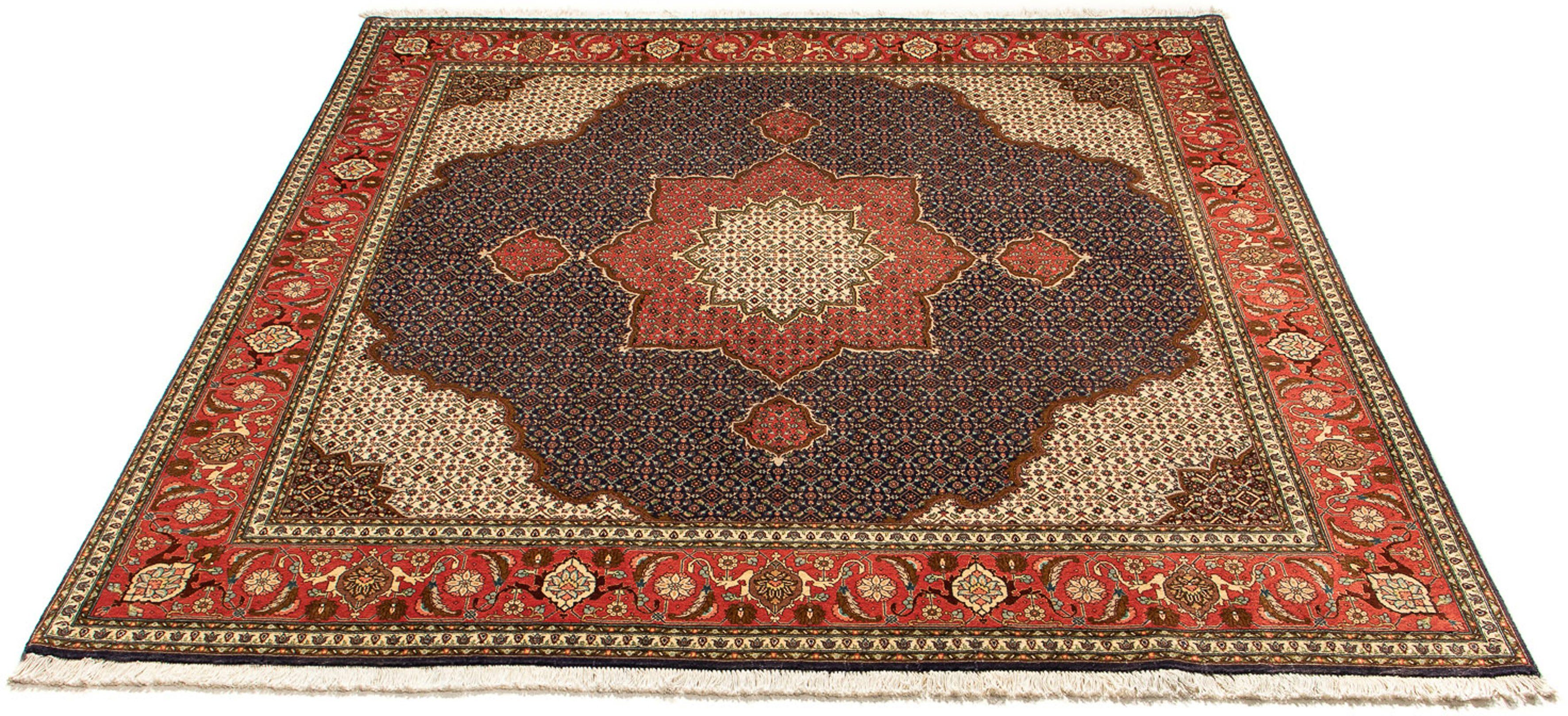 Orientteppich Perser - Täbriz quadratisch - 201 x 195 cm - dunkelblau, morgenland, quadratisch, Höhe: 10 mm, Wohnzimmer, Handgeknüpft, Einzelstück mit Zertifikat