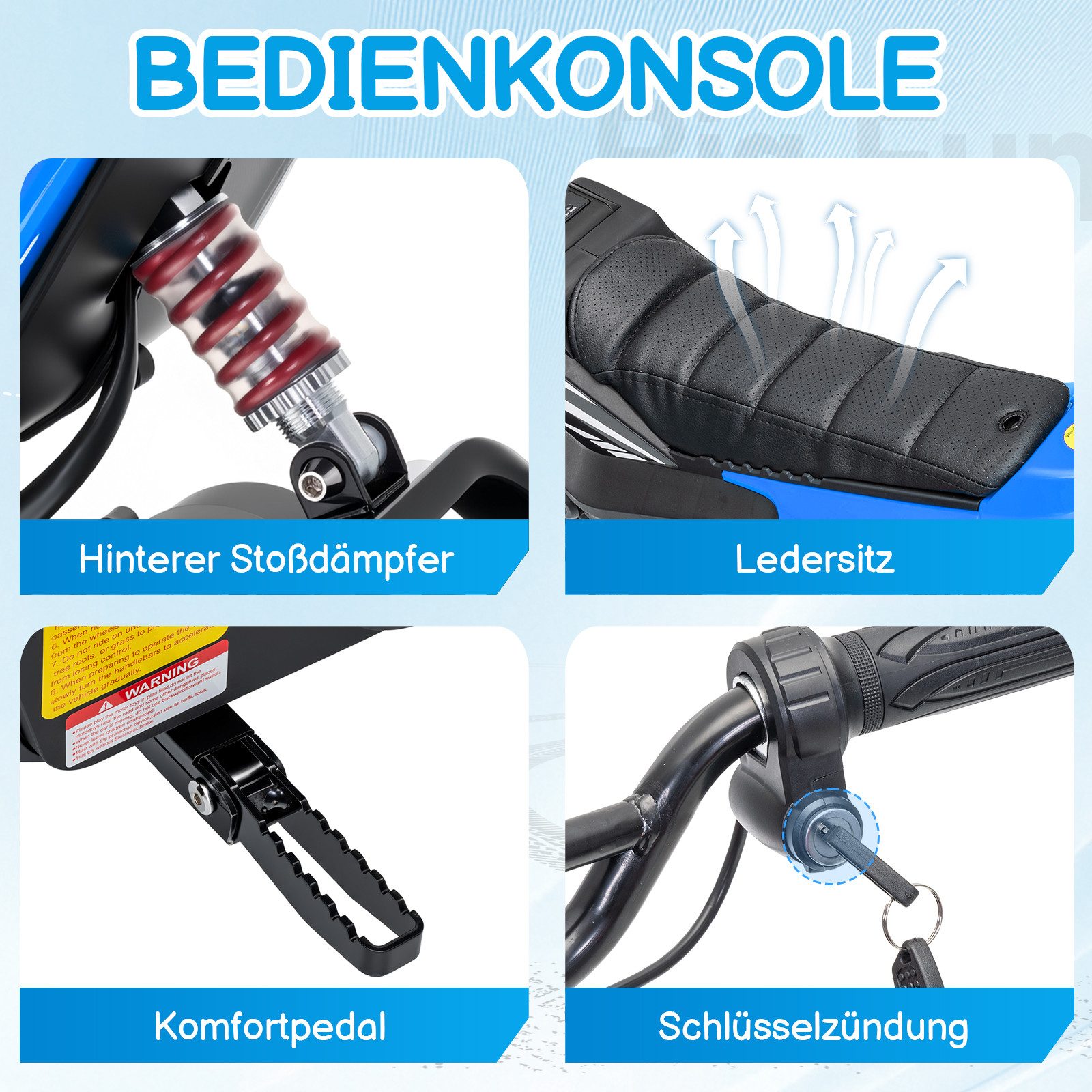 LALAHO Elektro-Kindermotorrad Elektrisches Kindermotorrad, 24 V, 7 Ah, mit Ledersitz