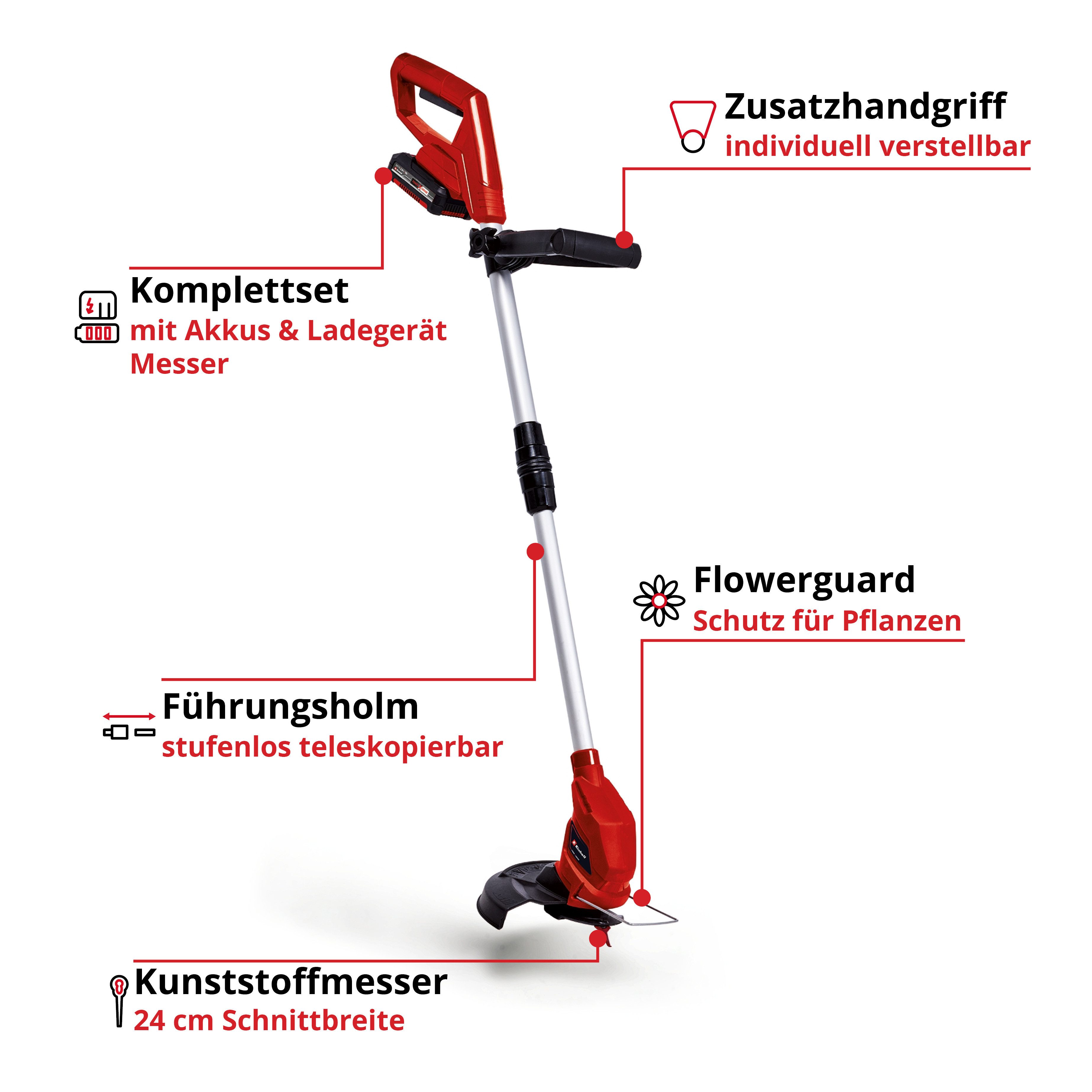 Einhell Akku-Rasentrimmer GC-CT 18/24 Li, 24 cm Arbeitsbreite Messer, inklusive Akku – Bild 3 von 5