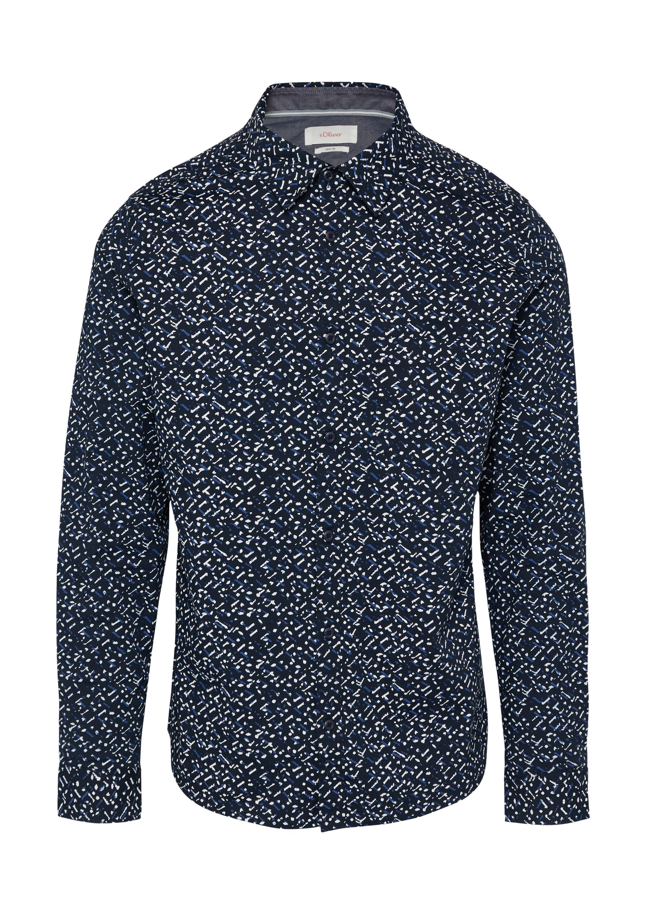 s.Oliver Langarmhemd Hemd Slim Fit: Gemustertes Hemd aus Popelin günstig online kaufen