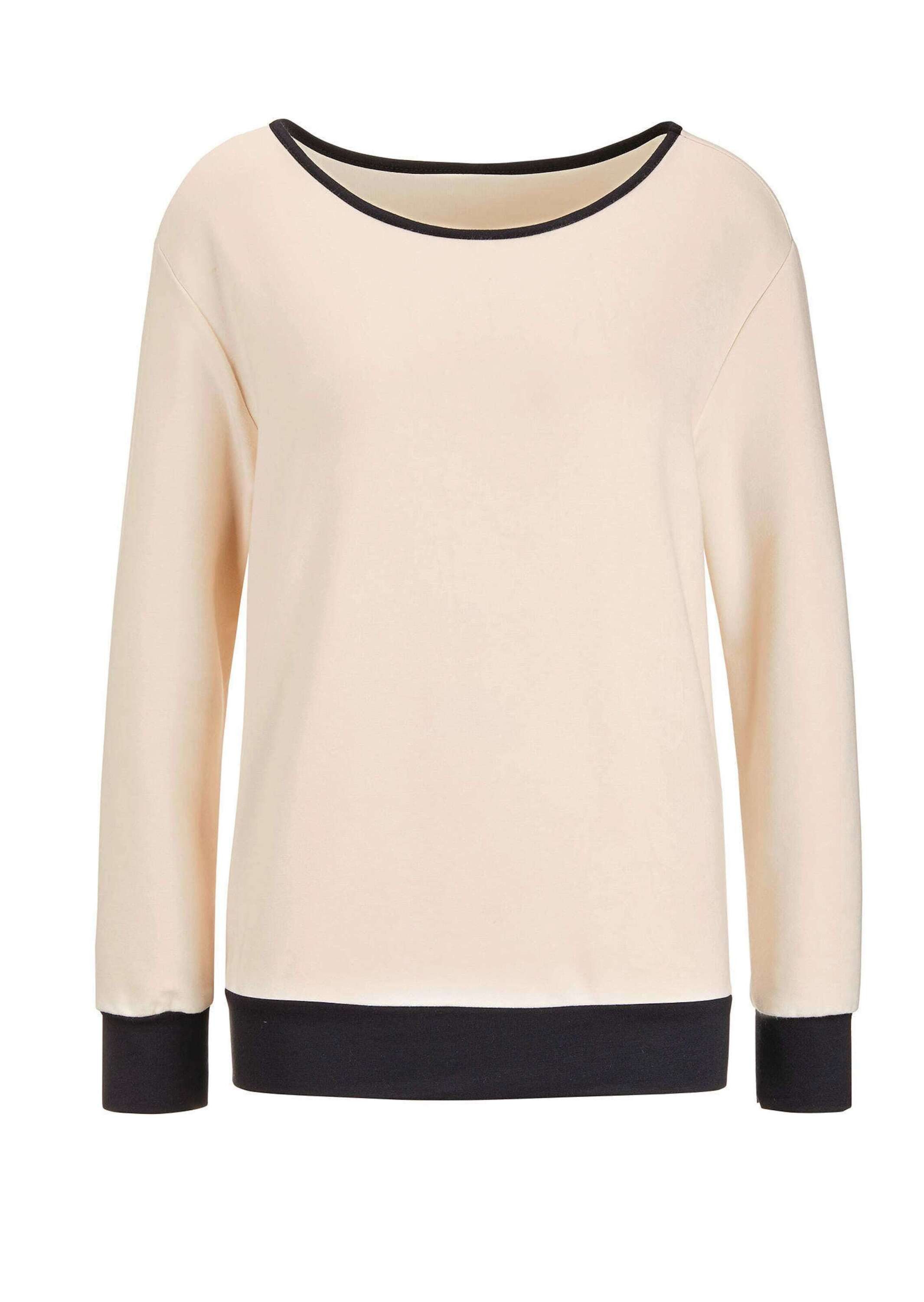 GOLDNER Sweatshirt Kurzgröße: Luxuriöses Langarm Viskose-Oberteil Herbstshirt mit weitem Rundhalsausschnitt, kontrastfarbenen Details