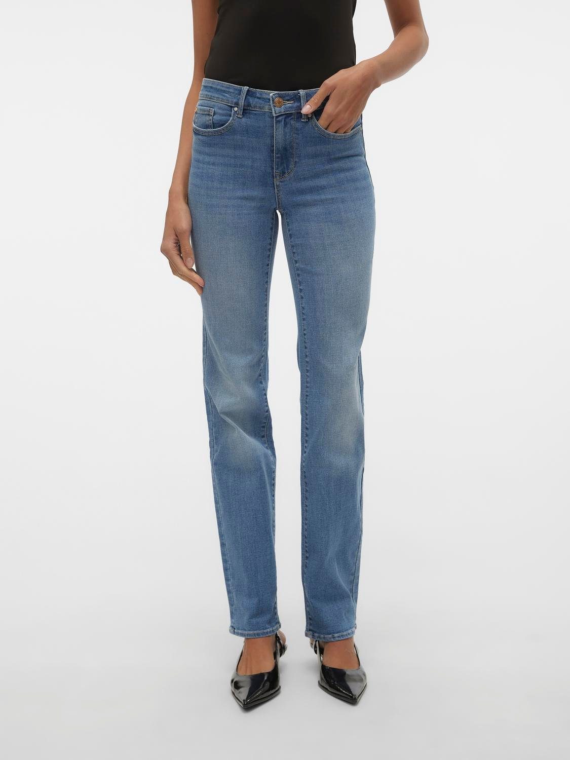Vero Moda Straight-Jeans VMFLASH MR STRAIGHT JEANS LI347 GA NOOS Baumwollmischung mit Stretch, regular waist, straight fit
