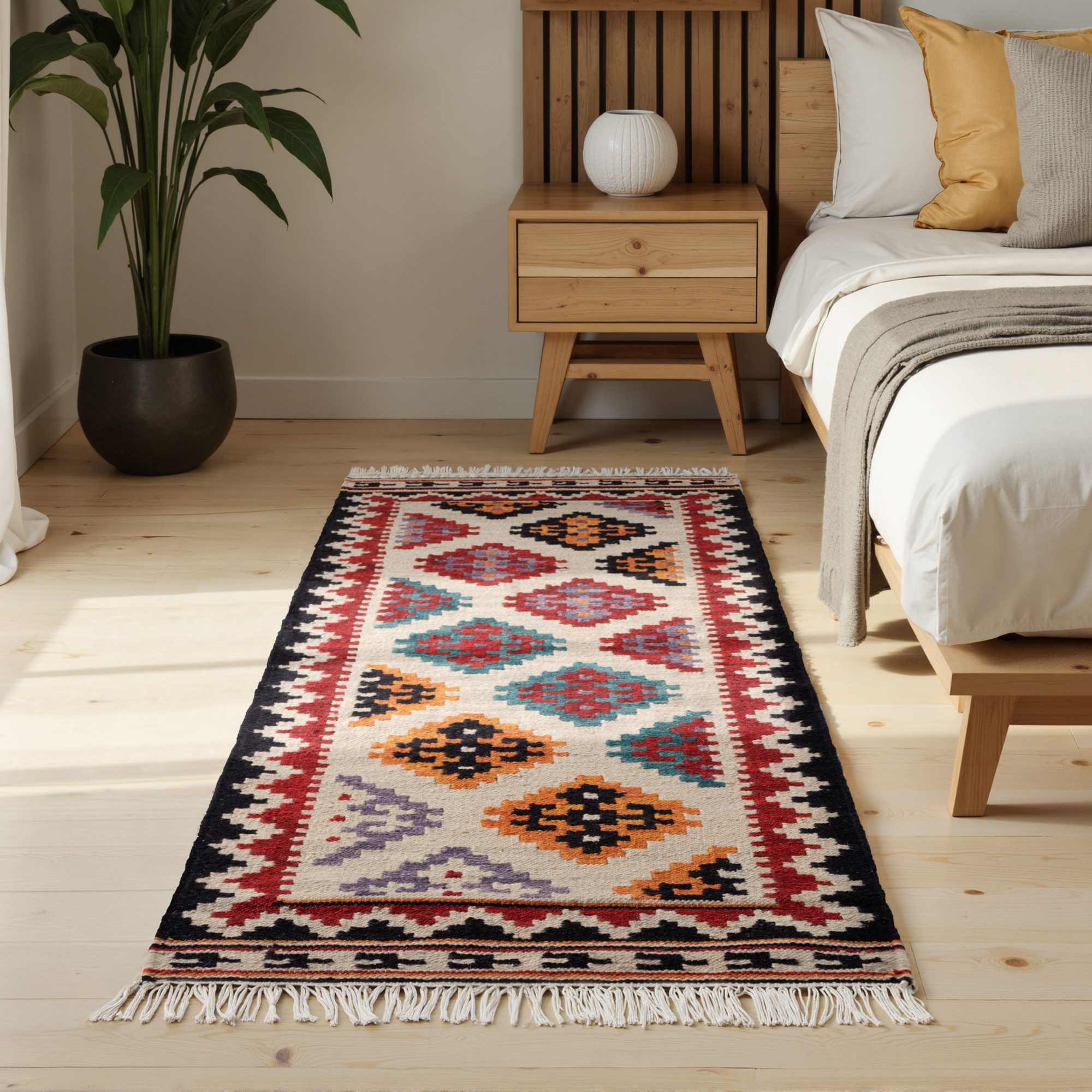 HANSE Home Teppich Kelim Kian, rechteckig, Höhe: 3 mm, Wolle, Baumwolle, Natur, Handgewebt, orientalisch, Boho, traditionell