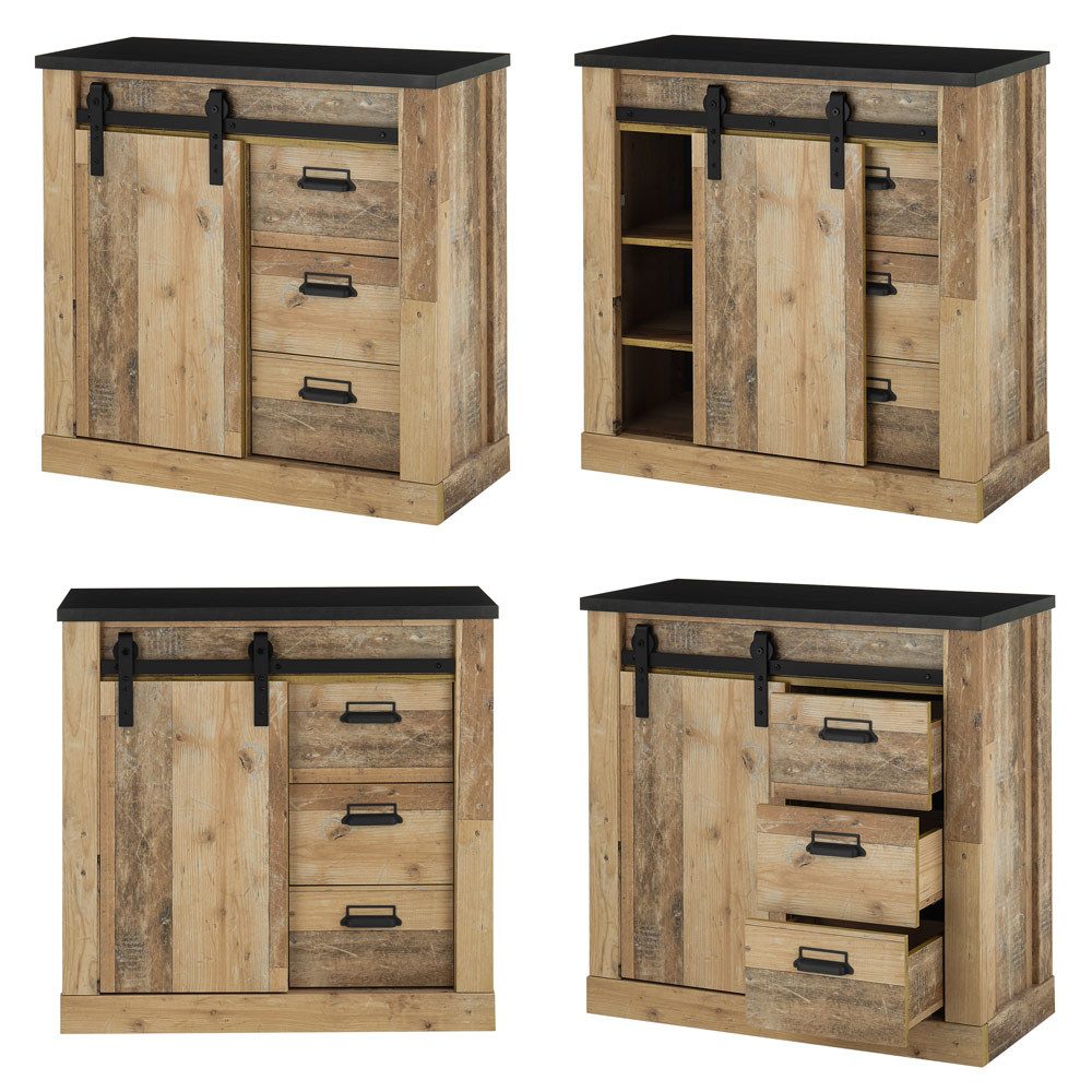 Lomadox Garderobenschrank SHELTON-61 inkl. Spiegel in Old Style hell Nb. mit anthrazit 93/200/43 cm. Reduzierter Preis € 551,14. Unverbindliche Preisempfehlung € 754,99