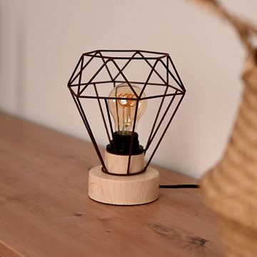 etc-shop LED Tischleuchte, Leuchtmittel nicht inklusive, Tischleuchte Holzlampe Gitter Wohnzimmerlampe Eiche