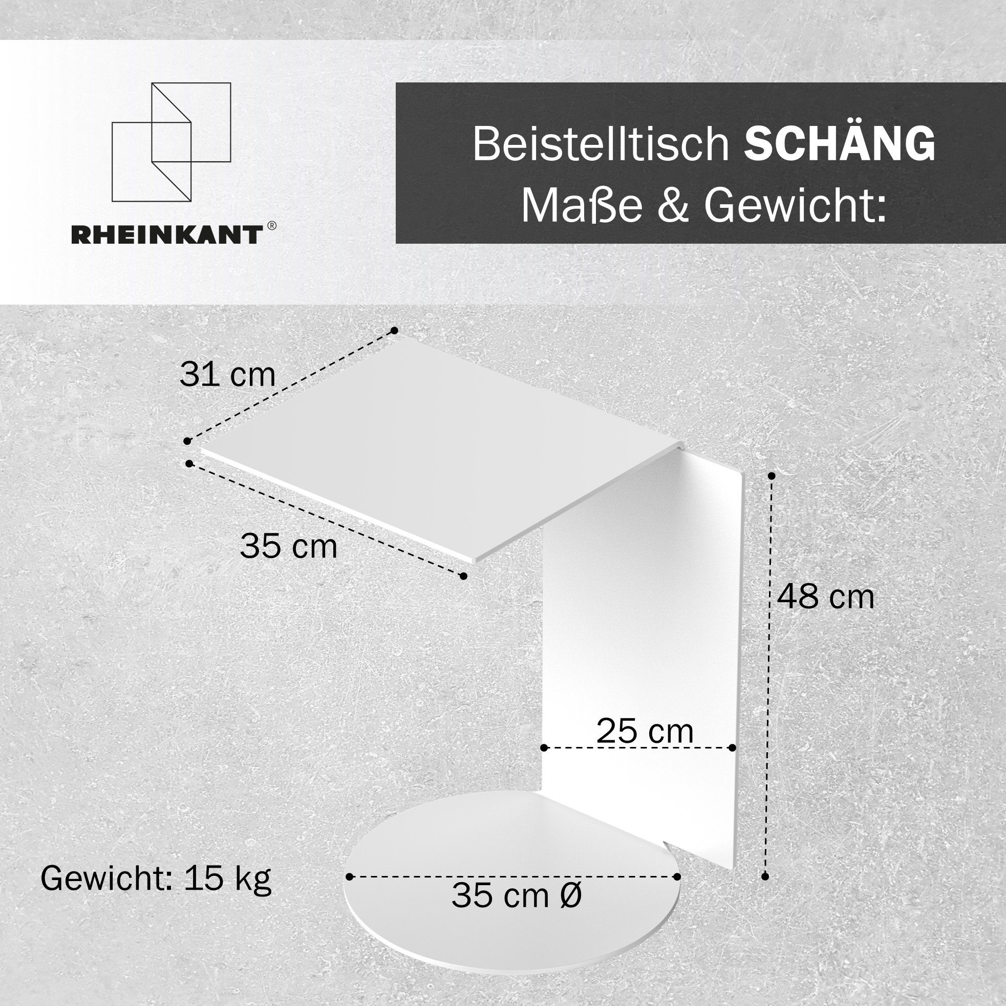 SCHÄNG hochwertigem pulverbeschichteter (Couchtisch, Weiß Beistelltisch Plastikverpackung), in Germany, Aus RHEINKANT Made Aufstellmöglichkeiten, 4 Stahl. Sofatisch, Keine