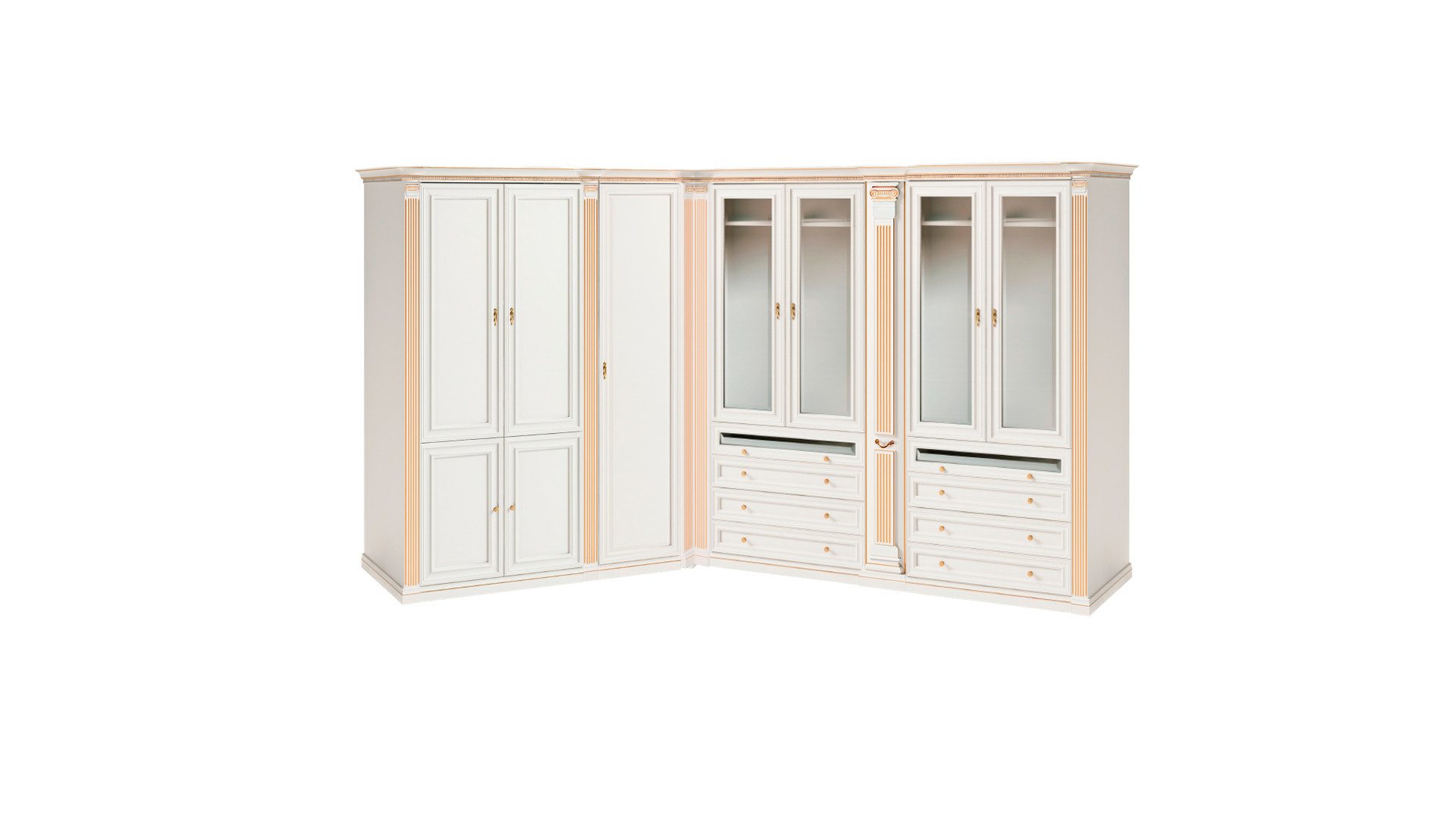 JVmoebel Eckschrank Weißer Kleiderschrank aus Massivholz mit viel Stauraum (Eckschrank L- Form) Made in Europa
