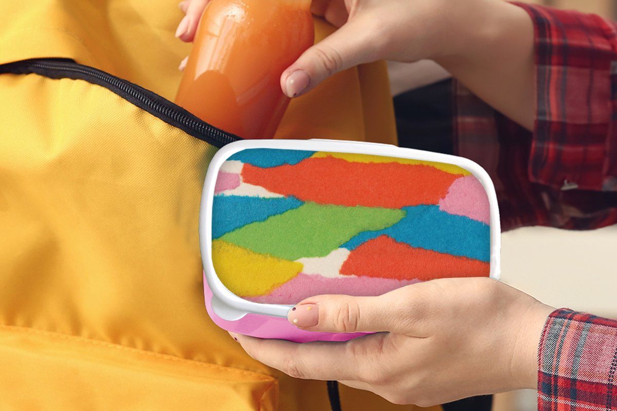 Brotbox Erwachsene, Rot Brotdose Grün Formen Kinder, Kunststoff, Lunchbox - - Abstrakt - - für rosa Retro, Snackbox, MuchoWow Kunststoff Mädchen, (2-tlg),