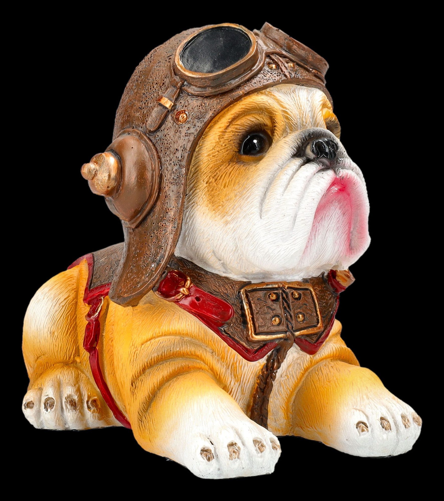 Figuren Shop GmbH Tierfigur Bulldogge Figur – Pilot Hund Statue lustige Deko Skulptur 11.5 cm