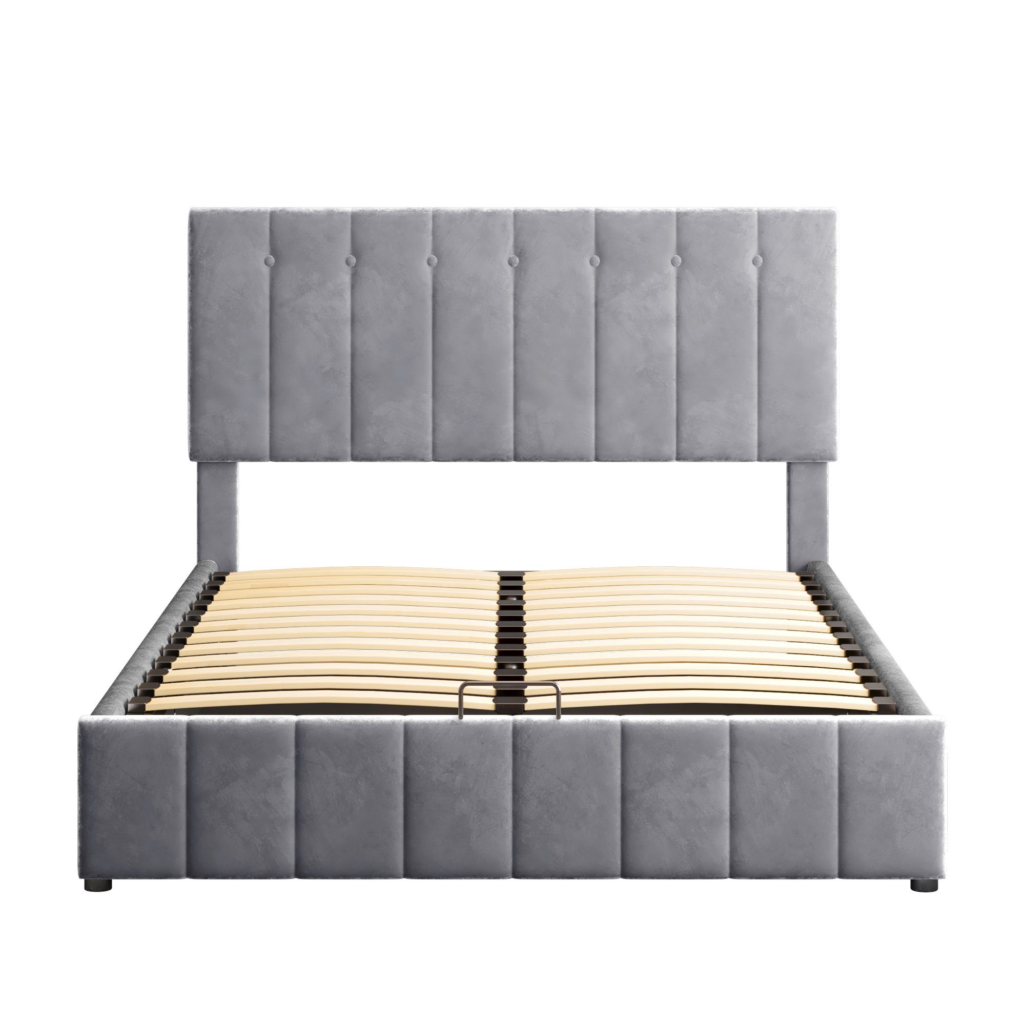 Bettkasten, (Doppelbett Samt SOFTWEARY 140x200 Polsterbett höhenverstellbar, und mit grau Lattenrost Kopfteil cm),